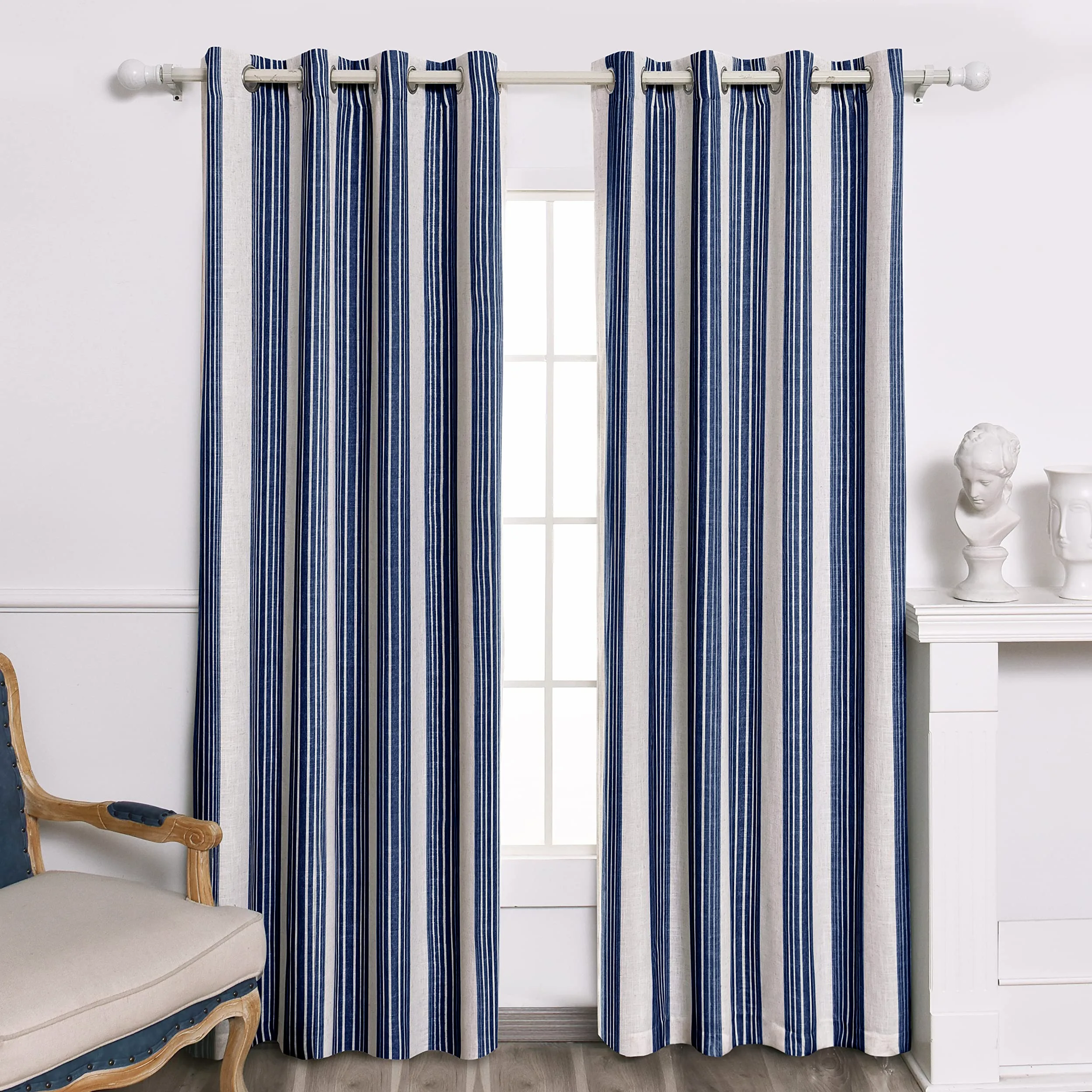 DriftAway Chris - Cortinas Opacas con Forro de Mezcla de Lino con patrón de Rayas Verticales, Aislamiento térmico y oscurecimiento de la habitación, Cortinas de Lino con Ojales para casa de Campo, 2