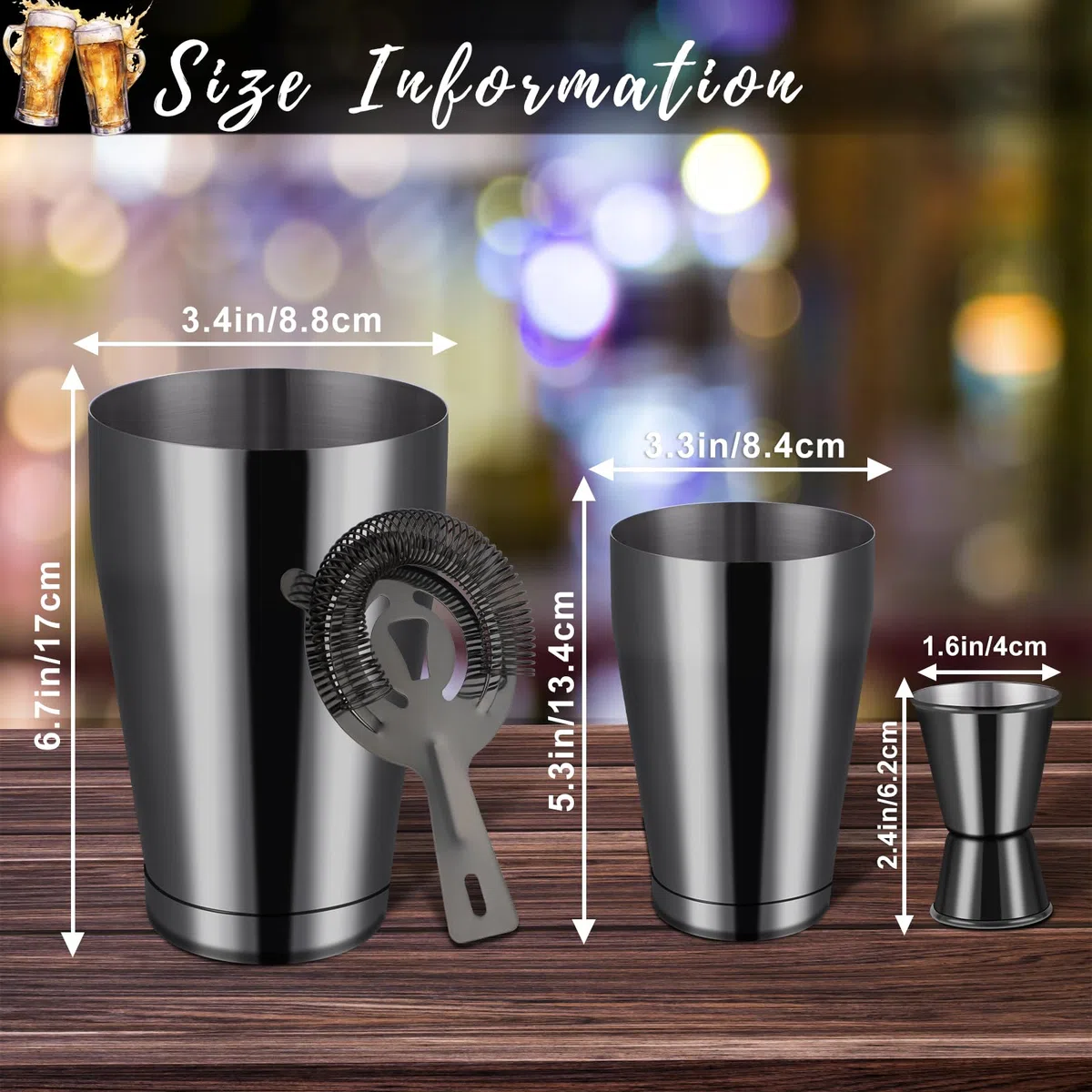 Boston Shaker - Juego de coctelera para camarero, 12 piezas, coctelera con colador, coctelera de Martini con coctelera de alcohol mixta de 18 onzas y 28 onzas, herramienta profesional de barra de