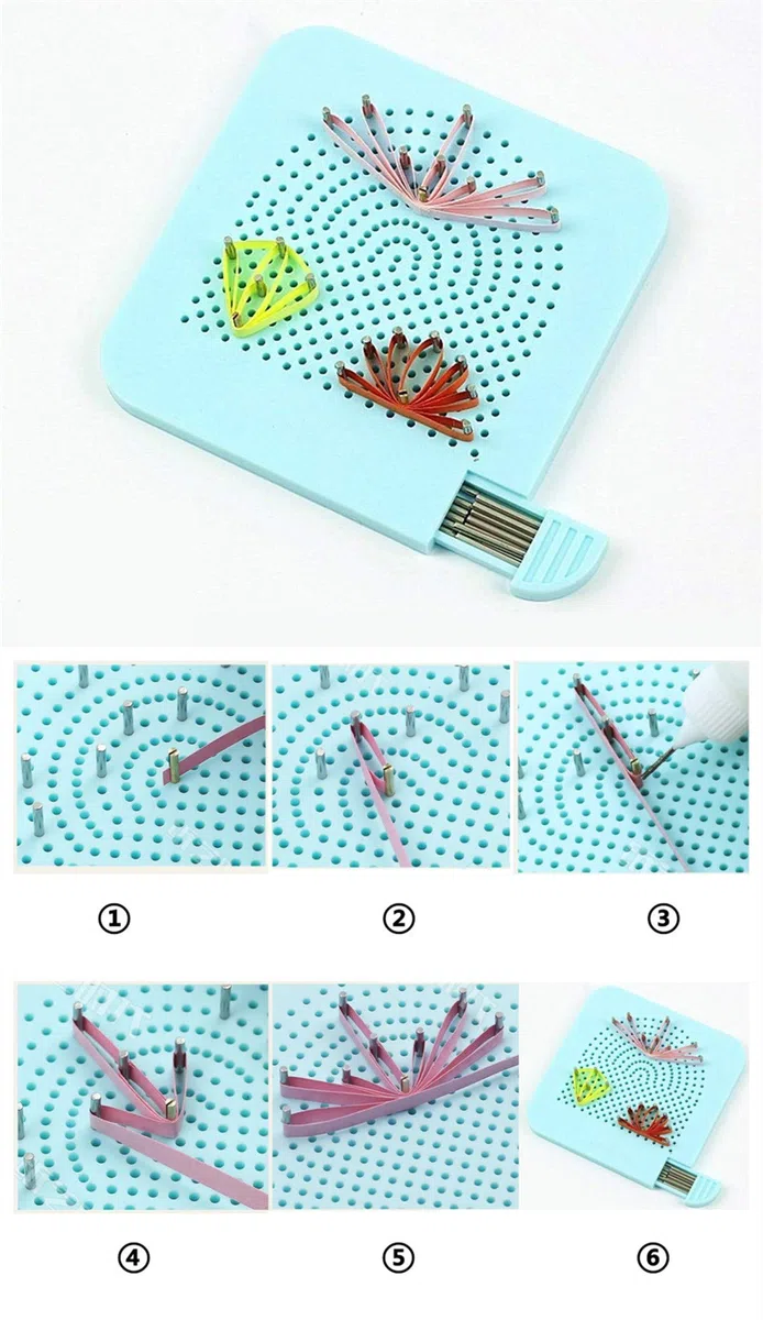 Juego de herramientas de papel Quilling y 1860 tiras de papel de 3 mm/5 mm/10 mm con bolígrafo ranurado eléctrico Plantilla de tablero Quilling Coach Peine para manualidades de papel - D636
