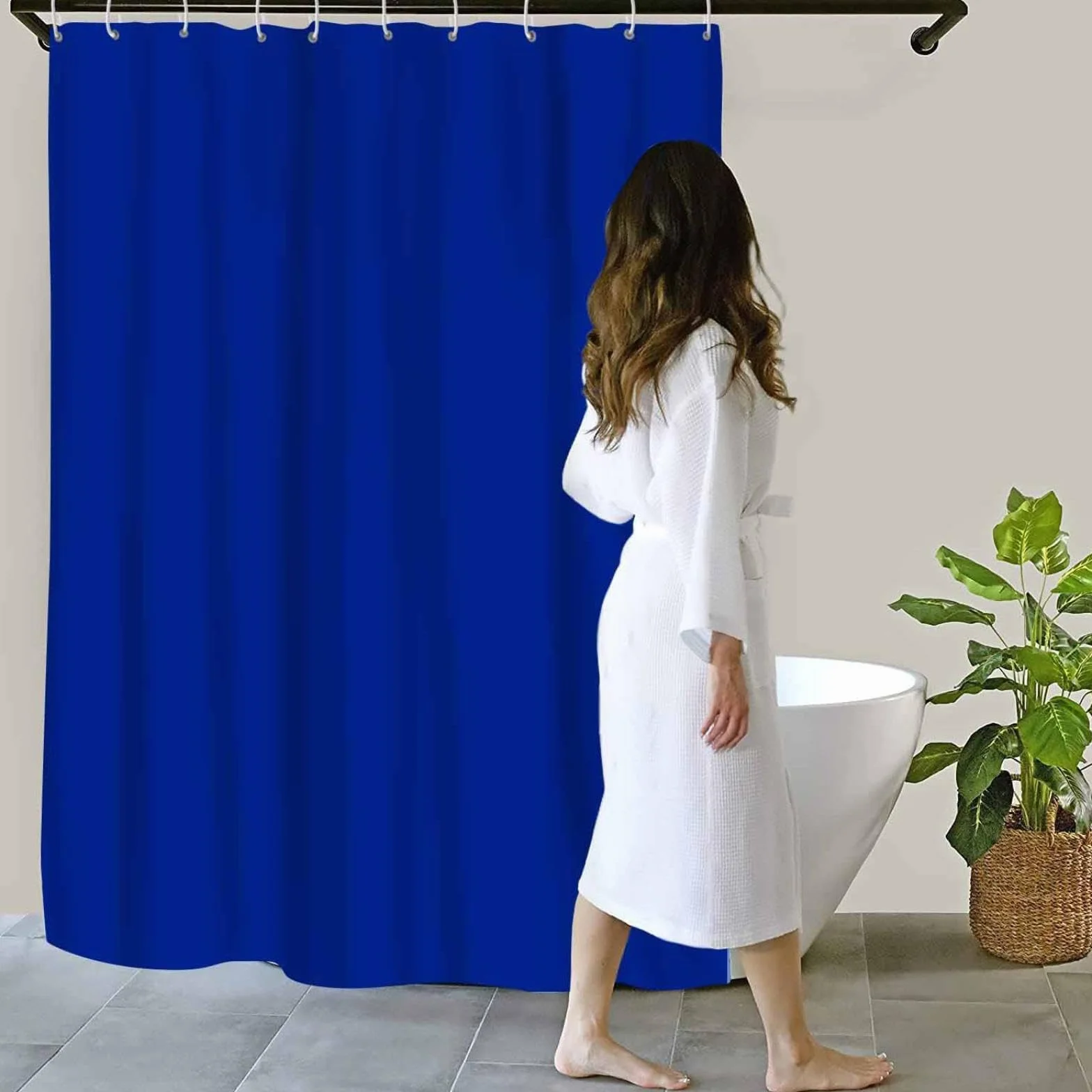 Cortina de ducha extralarga azul, 130 x 200 cm, resistente al moho, poliéster, impermeable, con 12 ganchos de plástico blanco, cortinas de baño lavables y resistentes para baño