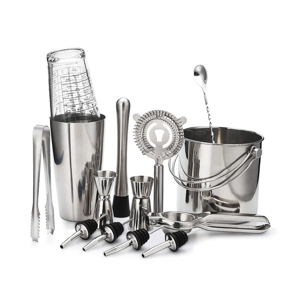 Cocktail Bartender Kit Coctelera Coctelera Boston de dos etapas Herramientas de barman de acero inoxidable Coctelera profesional for cócteles en casa, bar, fiesta Cocktail Bar Set ( Color : 14pcs-set