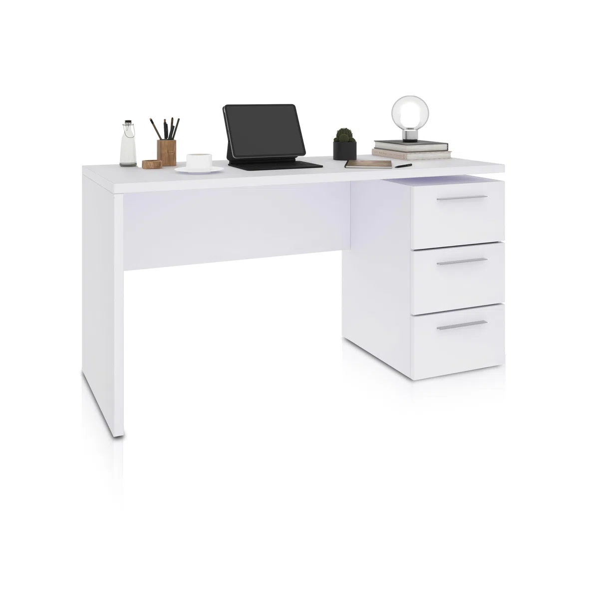 duehome | Mesa de Despacho 3 Cajones, Escritorio, Modelo Sasha, Acabado en Color Blanco Artik, Medidas: 138 (Ancho) x 60 cm (Fondo) x 74 (Alto)