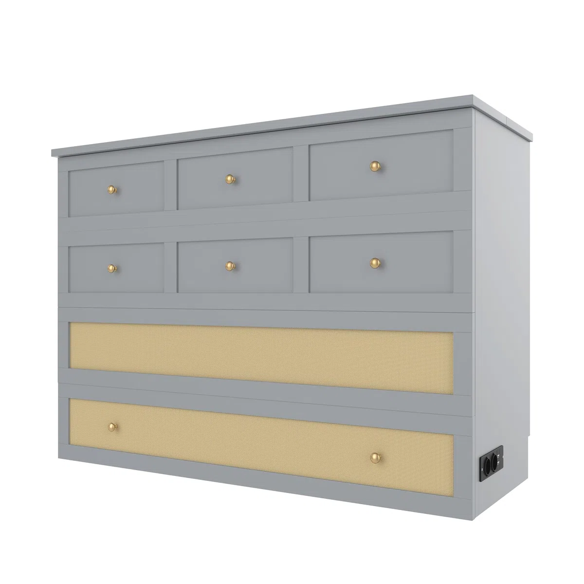 Cama Armario, 140 x 200, Móvil Armario Cama con Cajones en el Extremo de la Cama y Estante en la cabecera de la Cama con USB y Enchufe Cama con Plataforma Convertible, Sin Colchón (Gris)