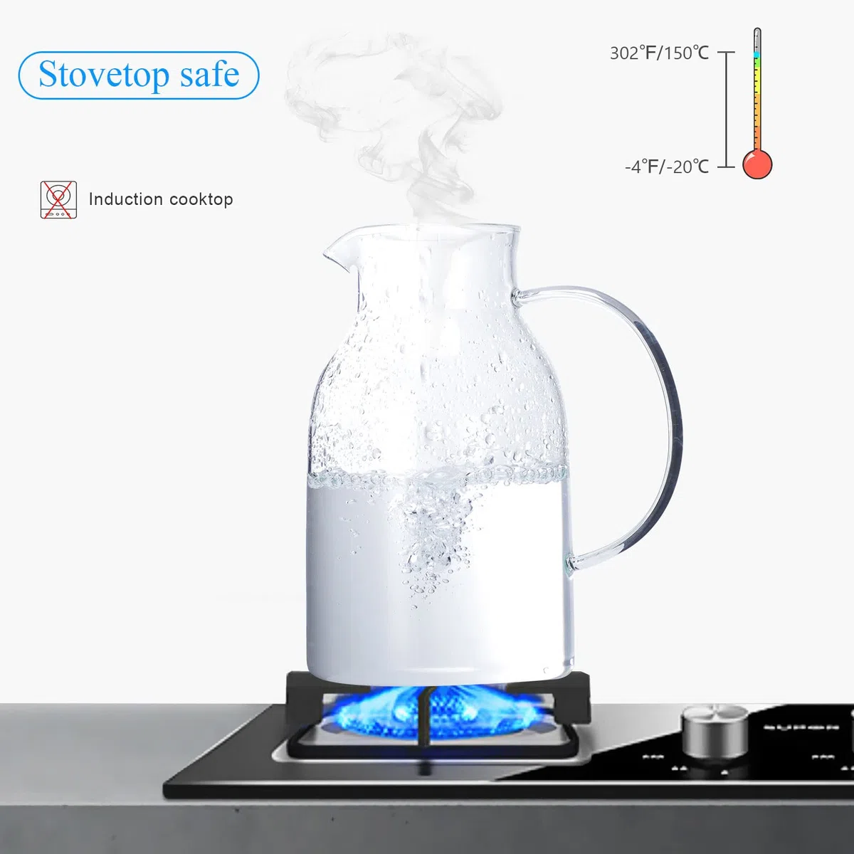 Jarra de agua de vidrio con tapa y boquilla, jarra de vidrio de borosilicato resistente al calor, resistente al calor, segura para temperaturas