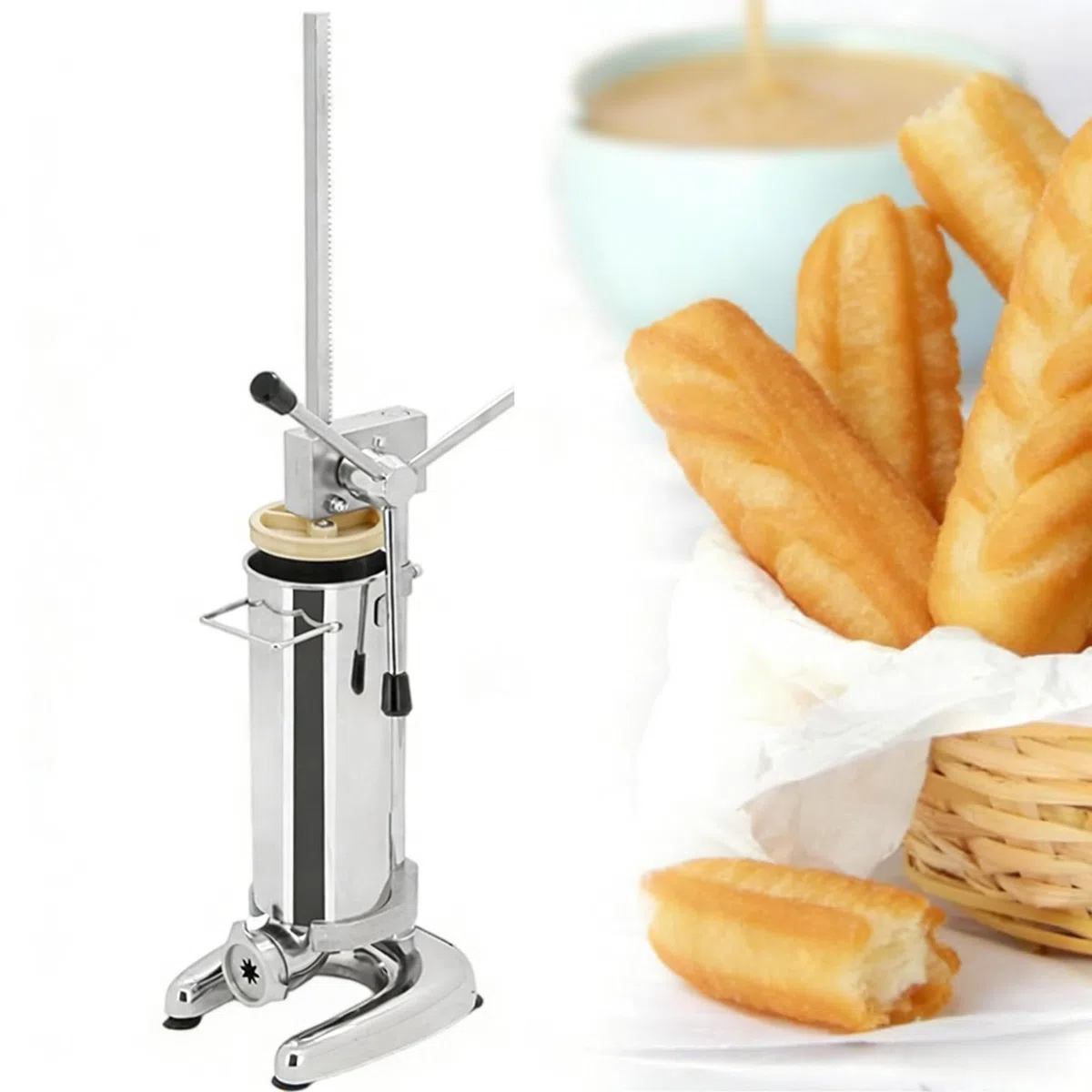 Máquina manual de rosquillas vertical de acero inoxidable con 5 moldes para restaurante, panadería, equipo de masa frita