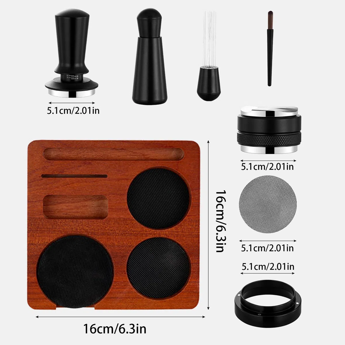 Tamper set | Juego de tamper universal antideslizante de 7 piezas - Accesorios para y nivelador - para doméstico, cocina, estudio, espacio comercial y oficina