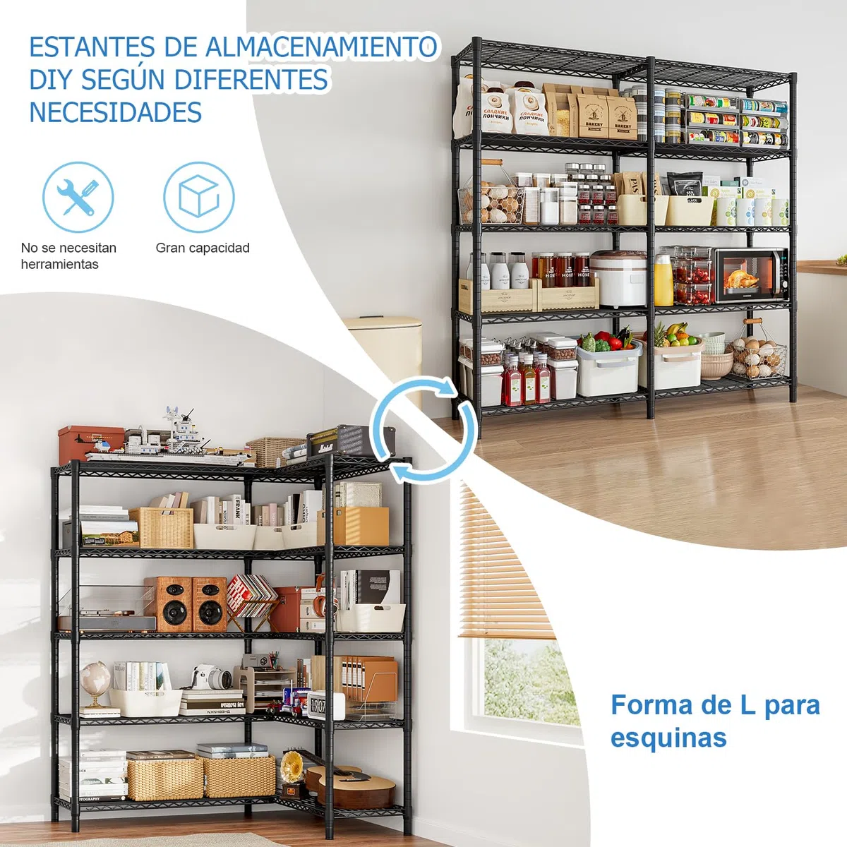 Estanterias Almacenaje 1500LBS Estanterias,Negro | Almacenaje Cocina 5 Pisos Estanterias Metalicas,61''W*72''H*15.7''D