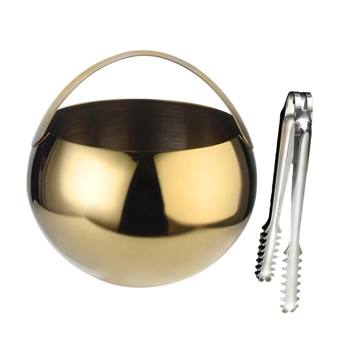Cubo de hielo redondo con pinzas de acero inoxidable, recipiente refrigerante con capacidad de 2 litros, para cócteles, juego de pinzas y cubetas de acero inoxidable para interiores y exteriores