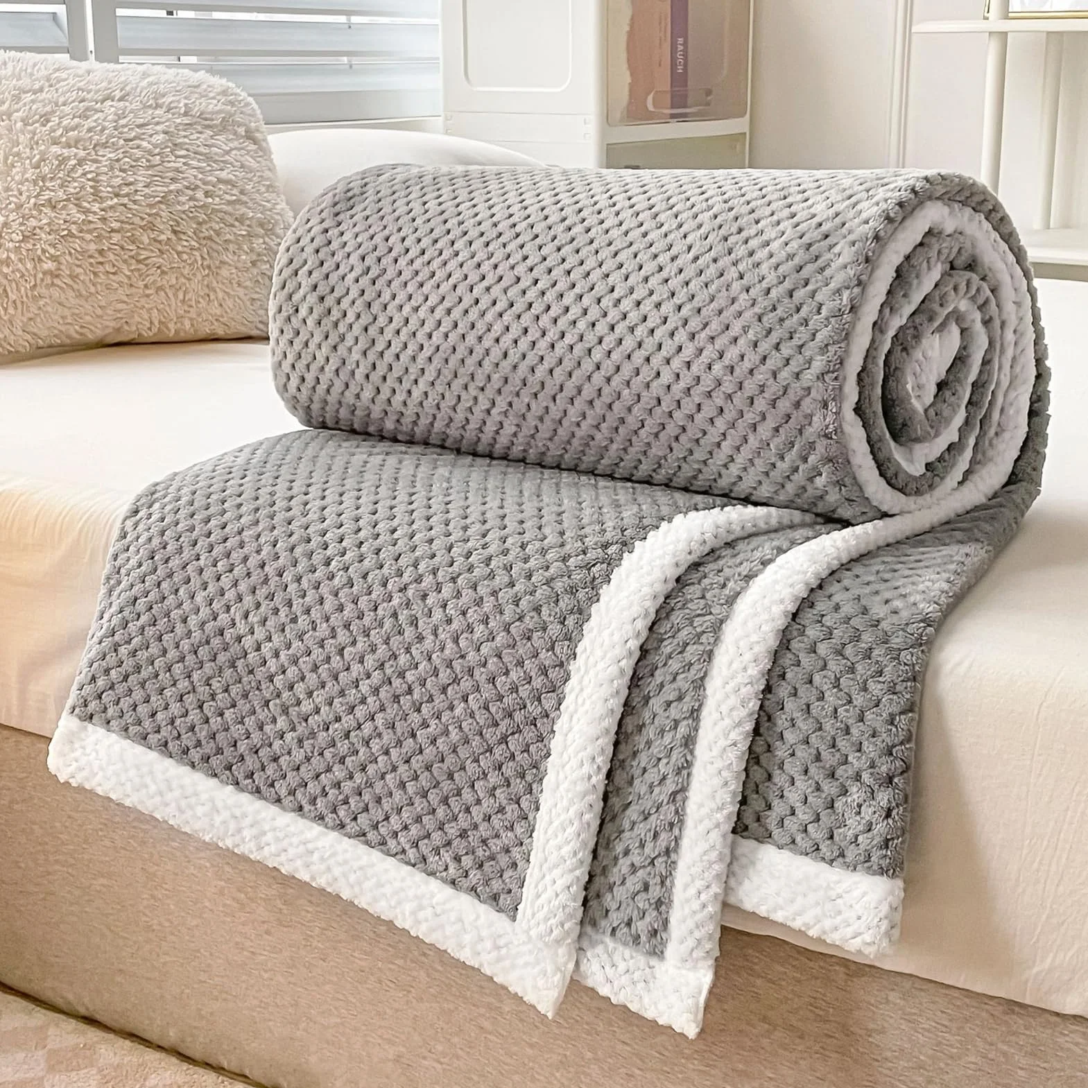 Mantas para Sofá Tacto Suave y Cálido Manta Sofa o Mantas para Cama Ligeras Mantas para Cama de Reversible 200 x 230 cm, Gris