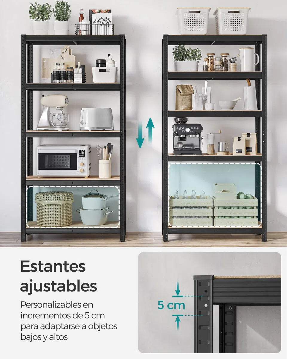 SONGMICS Estantería Pesada de 5 Niveles, Estantería de Acero, Montaje Rápido, Garaje, Almacén, Trastero, Carga de 875 kg, 40 x 270 x 180 cm, Negro GLR040B03