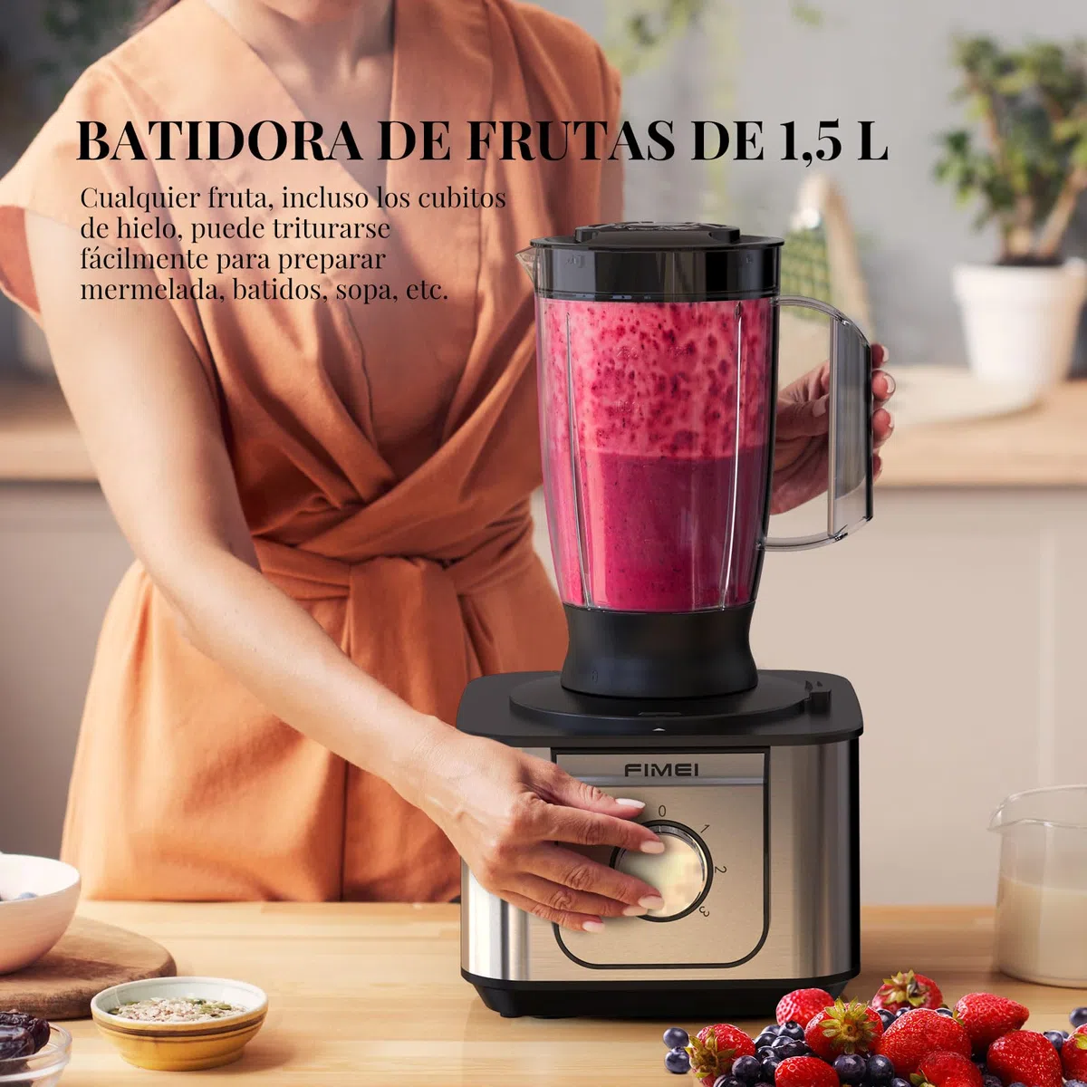 FIMEI Procesador de alimentos multifuncional 1100W, 3 velocidades y función Pulse, 3.2L picadora, 1.5L batidora, molinillo, exprimidor de cítricos, amasadora, rallador y disco reversible para rebanar