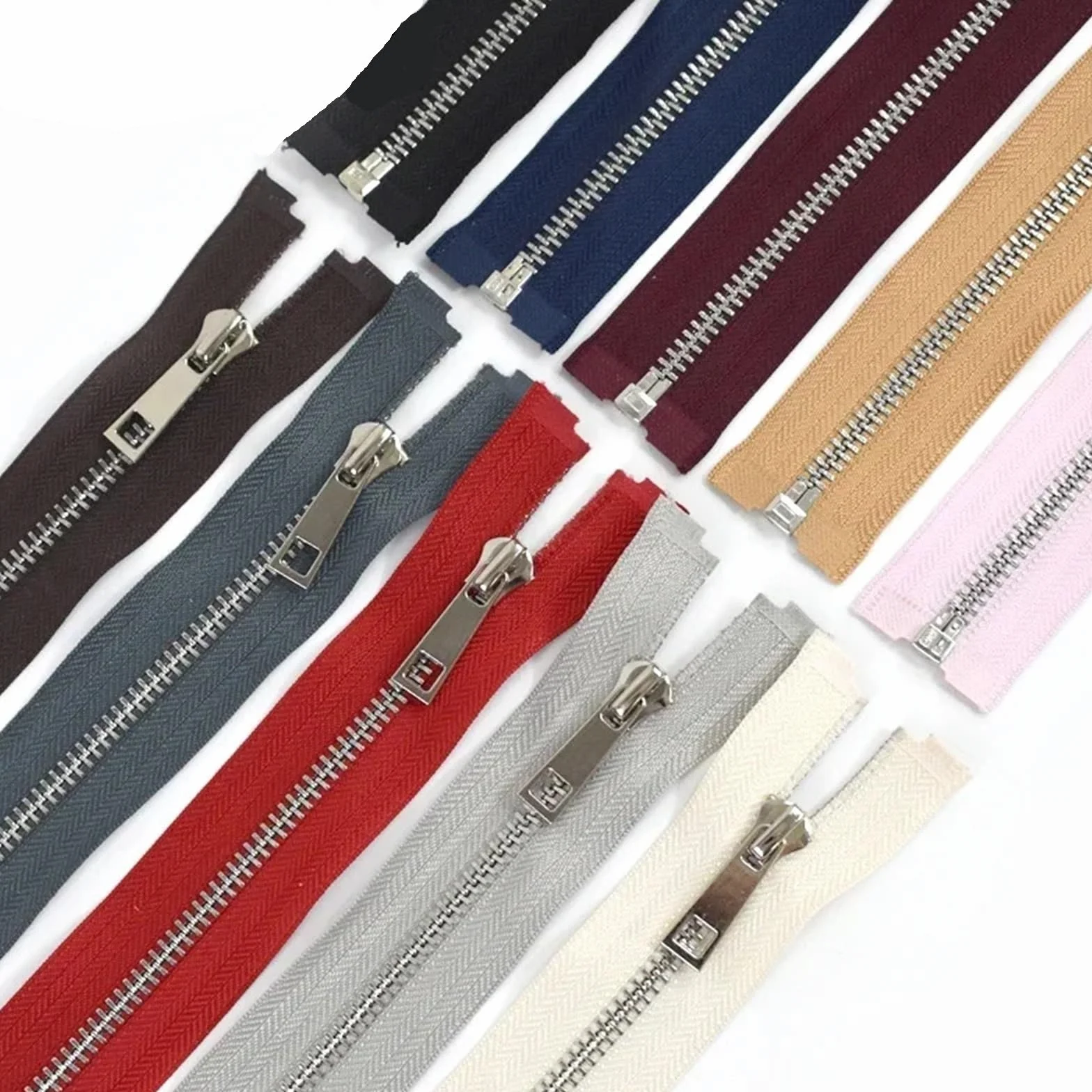 Cremallera de metal 5 #, 40/50/60/70/80 cm, apertura simple, dientes plateados, ropa, cierres de coser(60 cm, 5 # – 10 unidades)