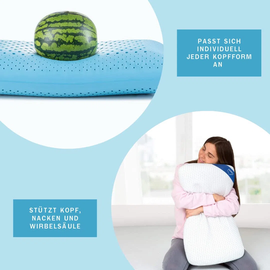 Almohada de espuma Genius eazzzy 40x80cm altura,10cm-apoyo para el cuello con 2 niveles de dureza+espuma de gel refrescante-para dormir de lado, boca arriba y abajo contra el dolor de cuello,poliéster
