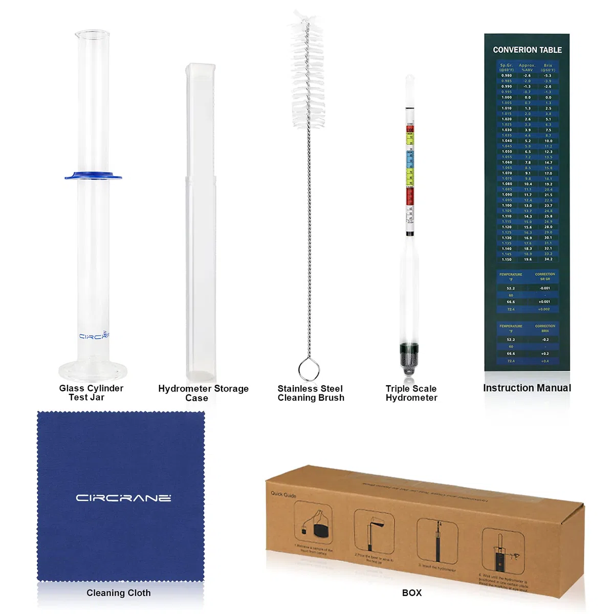 Circrane Hidrómetro de triple escala y tarro de vidrio para vino cerveza, vino, Mead y Kombucha, ABV, Brix y Gravity Test Kit
