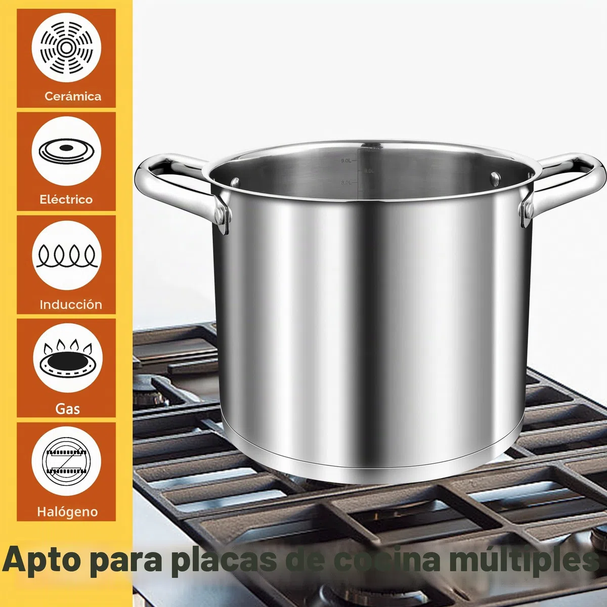 TEAMFAR olla 10L, olla grande de acero inoxidable para pasta de inducción con base de 3 capas para todo tipo de cocinas, tapa de cristal, olla sopera de 24cm olla para carne para cocinar
