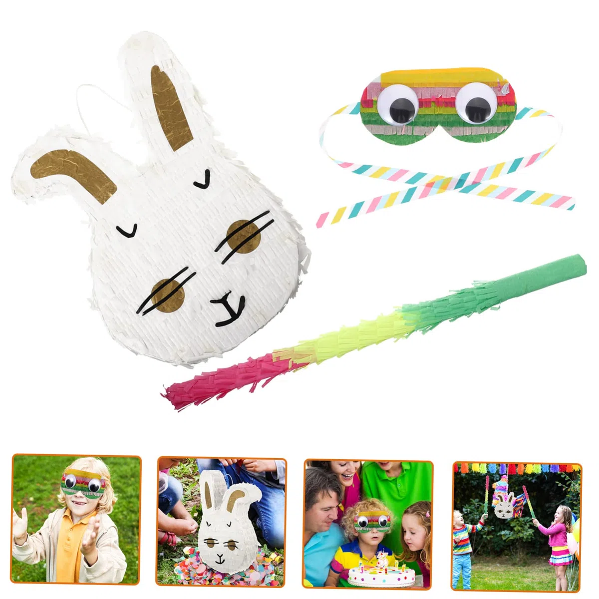 Cabilock 1 Juego Piñata Favores De La Fiesta De Pascua Decoración De Pascua Cinco Decoraciones Para Fiestas Temáticas De Conejitos Confeti Redondo Papel Niño Conejo Suministros De Juego