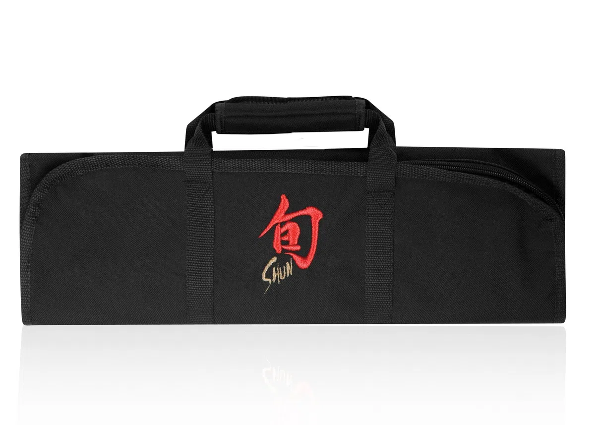 Shun DM0880 - Rollo de cuchillo (8 ranuras para cuchillos de cocina, estuche de transporte, laminado en PVC, poliéster 600 denier, color negro