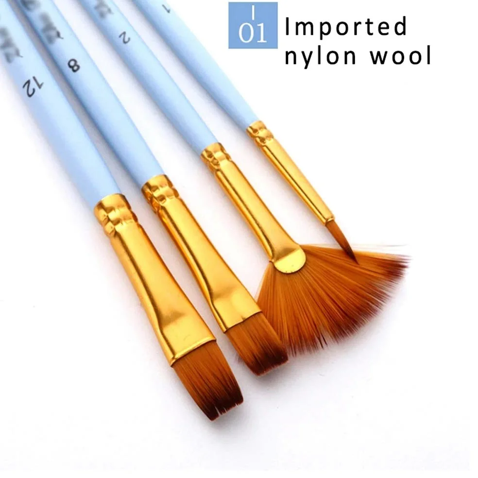 Pincel, Juego de 4 Pinceles para Dibujo artístico, Acuarela, Pelo de Nailon, Mango de Madera, Color Azul Mate, para Pintura al óleo.,