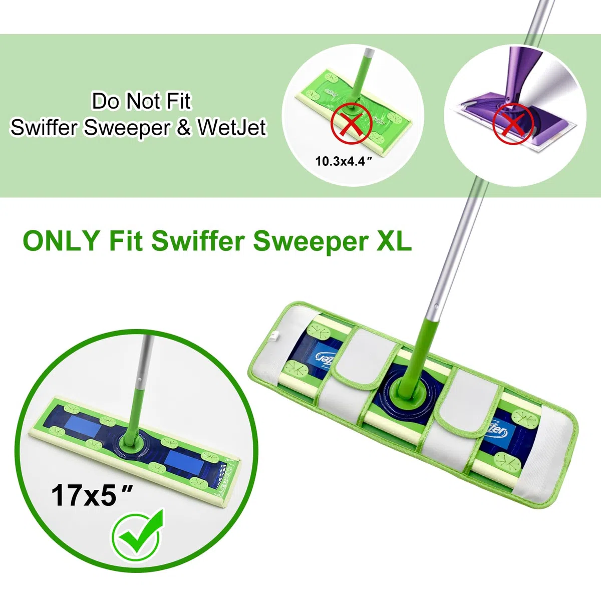 Paquete de 4 almohadillas de microfibra para fregonas Swiffer XL, paños reutilizables para trapear húmedos y secos compatibles con Swiffer Sweeper XL, repuestos de fregona XL lavables para todas las