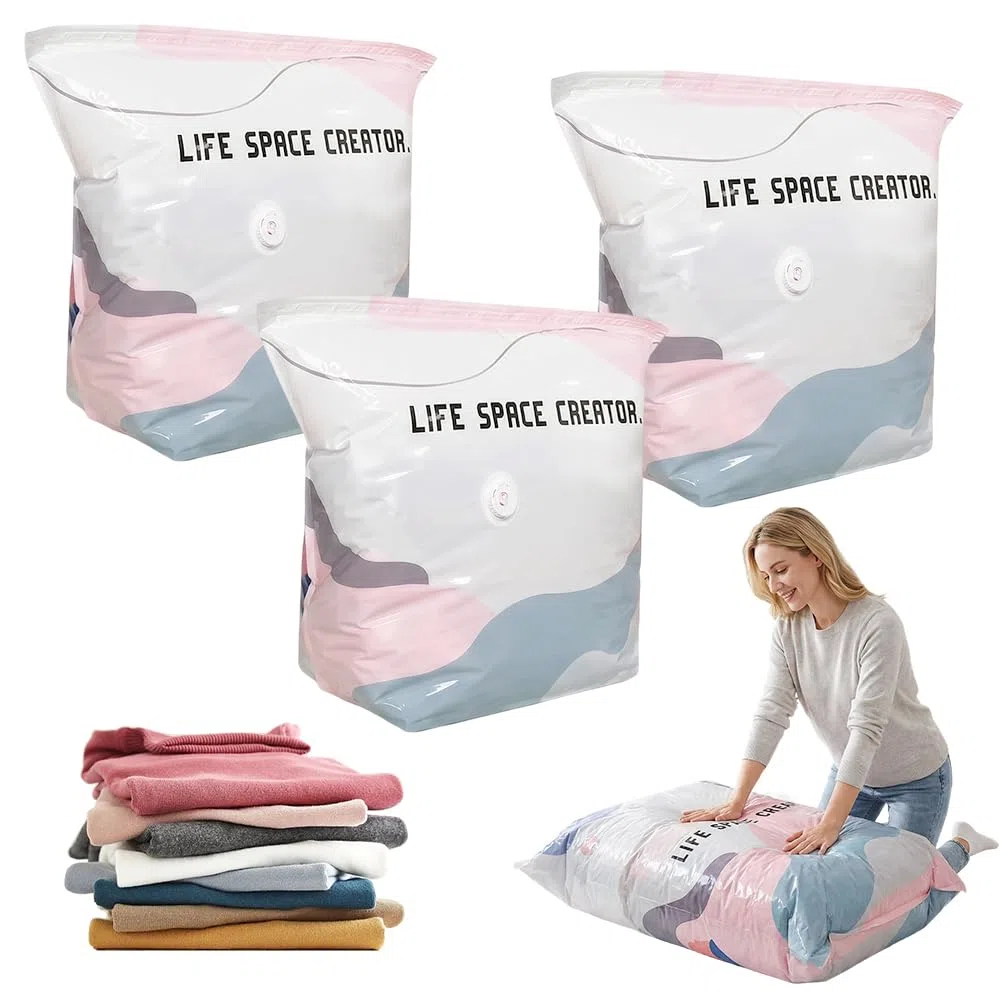 Bolsas de almacenamiento al vacío para ropa, edredones, mantas y ropa de cama de compresión, ahorro de espacio (3 piezas, 100 x 80 x 30 cm), ideal para viajes y organización del hogar