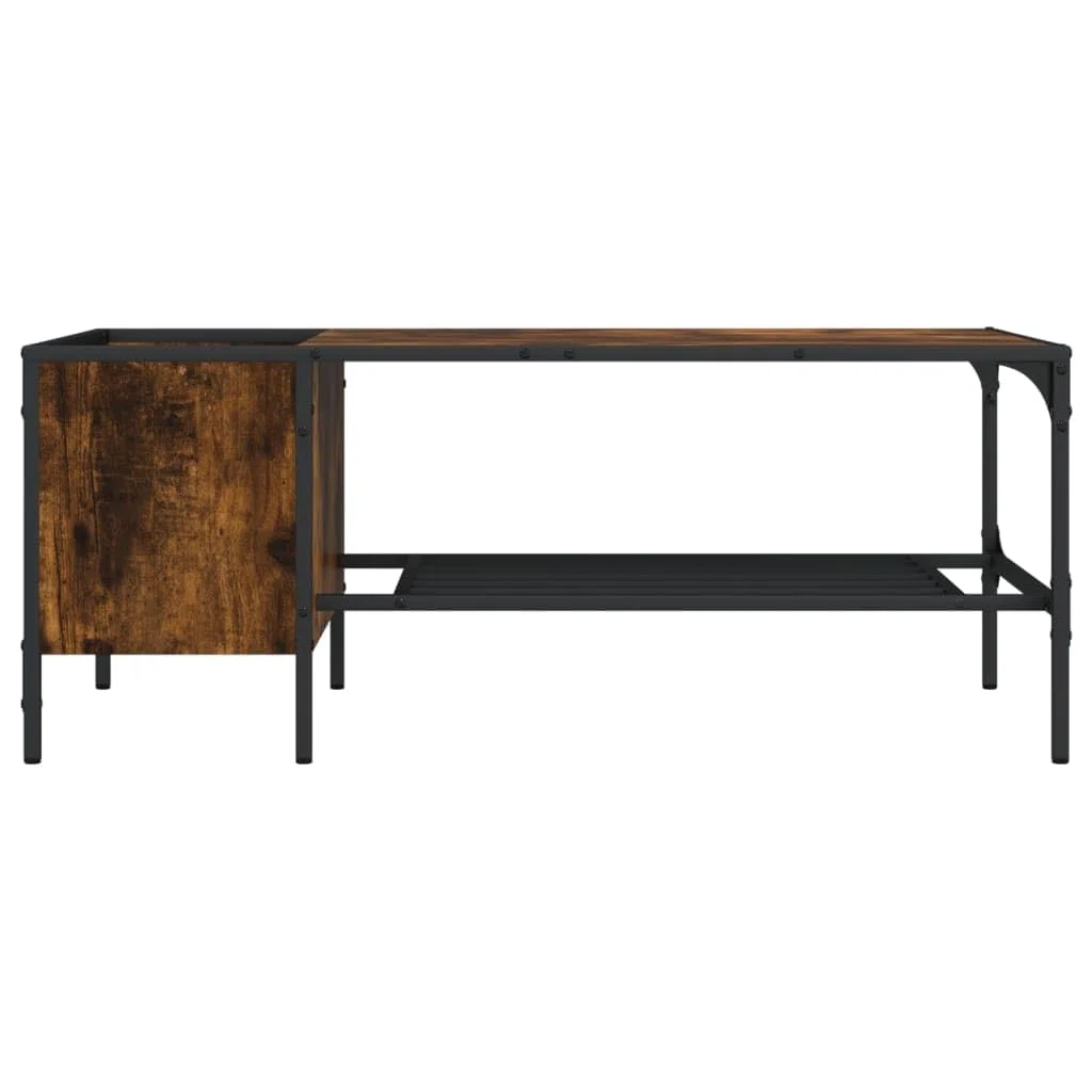Mesa de centro de roble ahumado, 100 x 51 x 40 cm, material de madera con marco de metal, mesa auxiliar moderna para salón, oficina o pasillo