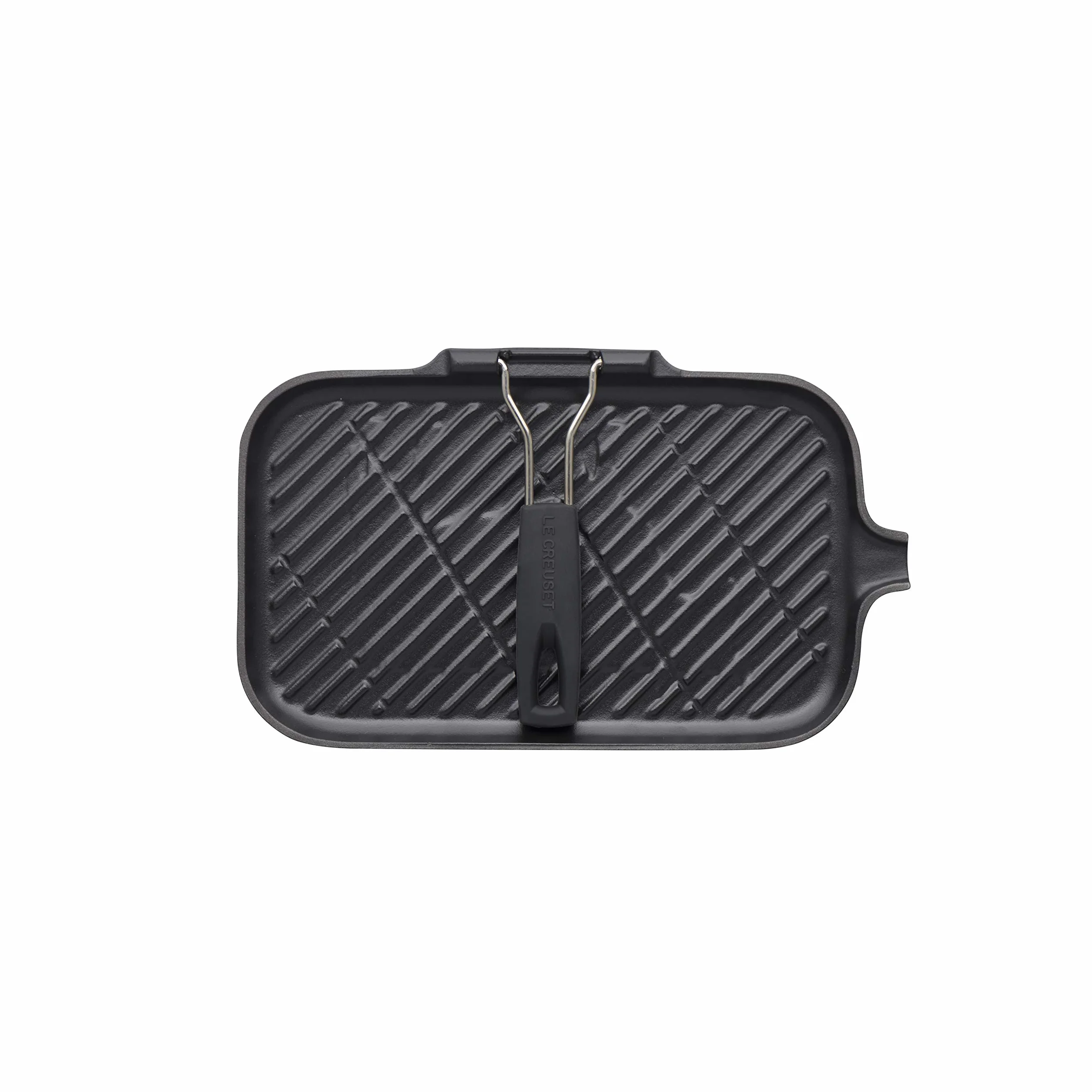 LE CREUSET Parrilla rectangular con mango de silicona de hierro fundido, 36 x 20 cm, Apto para todas las fuentes de calor, incluso inducción, Negro Mate, 20049000000400