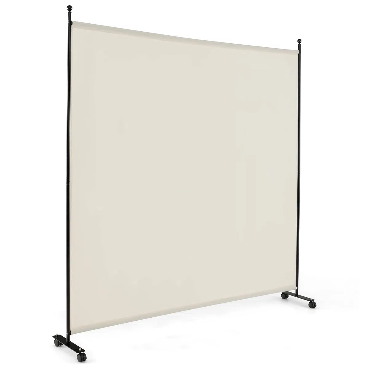LIFEZEAL Biombo de 1 Panel, Separador para Interior, Exterior, Biombo Móvil Pared Divisoria, Marco de Metal con 4 Ruedas, Protección de Privacidad, Separador de Espacio, Byobu, 184 x 184 cm (Beige)
