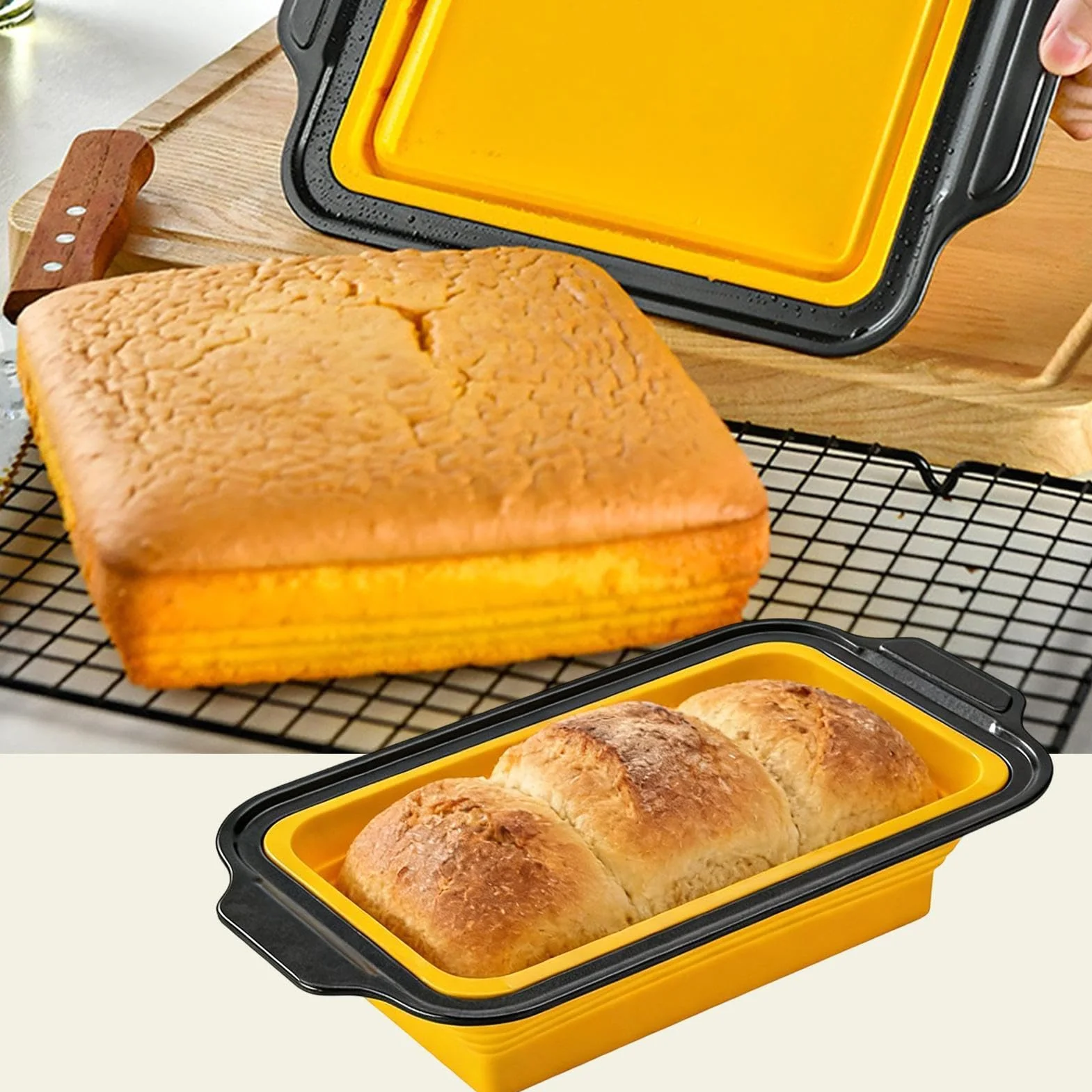 Juego de Moldes de Silicona para Hornear apilable y apto al lavavajillas | con Guante, Rasqueta y Cepillo Set Antiadherente para Hornear Resistente al Lavavajillas, para Magdalenas, Pan, Galletas