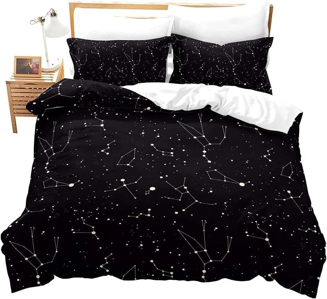 Juego de funda de edredón con estampado de galaxia 3D, individual, juego de cama decorativo, de microfibra de poliéster, con 2 fundas de almohada y funda de edredón con cremallera, 3 piezas