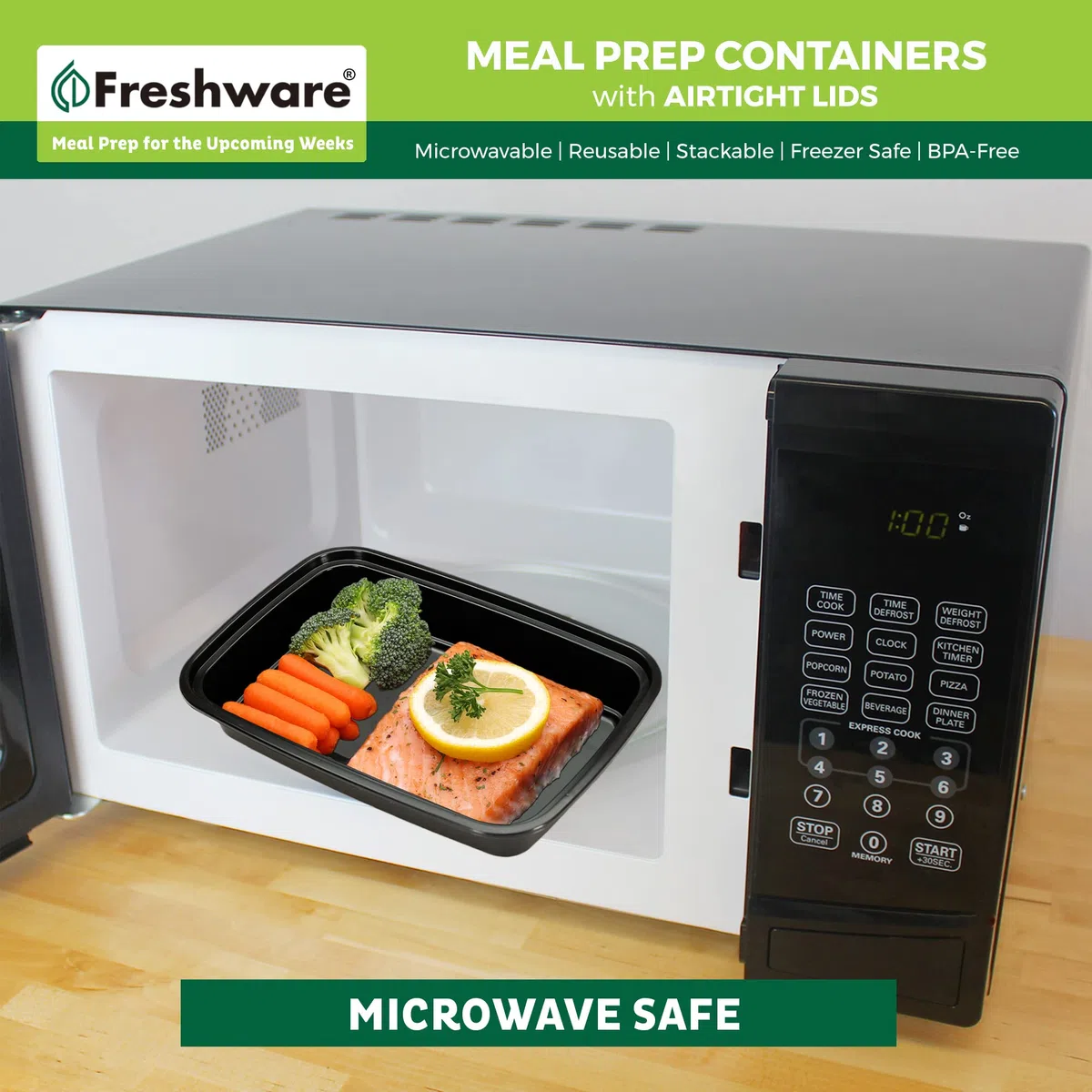 Freshware Recipientes de preparación de comidas [paquete de 50] 1 compartimento con tapas, contenedores de almacenamiento de alimentos, caja Bento, sin BPA, apilables, aptos para