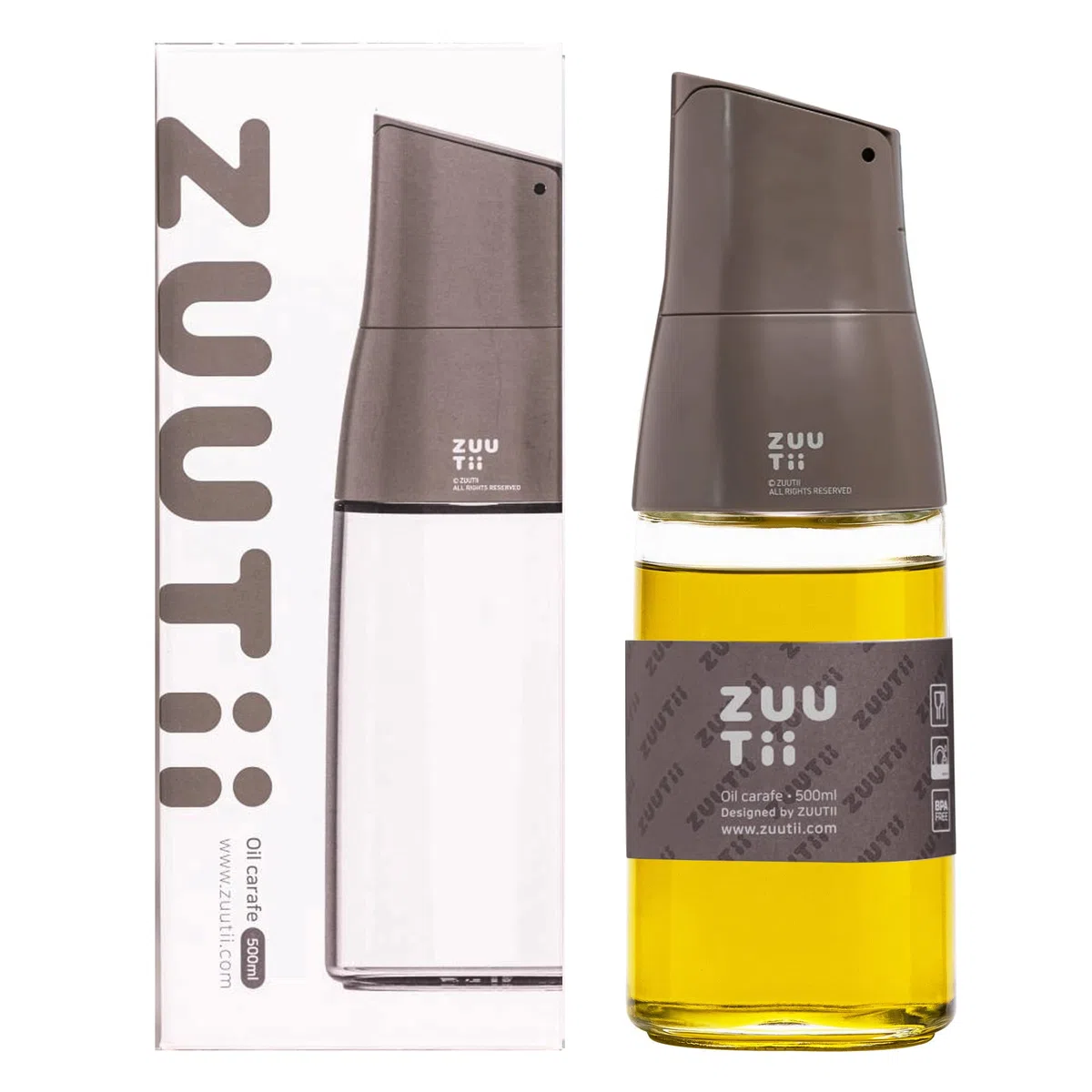 Zuutii Botella dispensadora de aceite de oliva, boquilla antigoteo para cocina, vidrio, gris