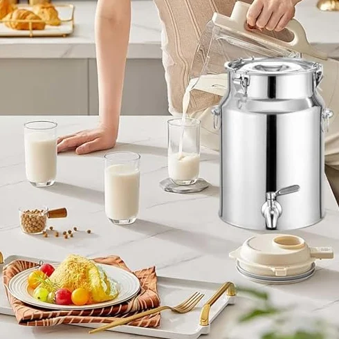 Cubo de Acero Inoxidable para Beber con Grifo y Tapa para Transporte y Almacenamiento.