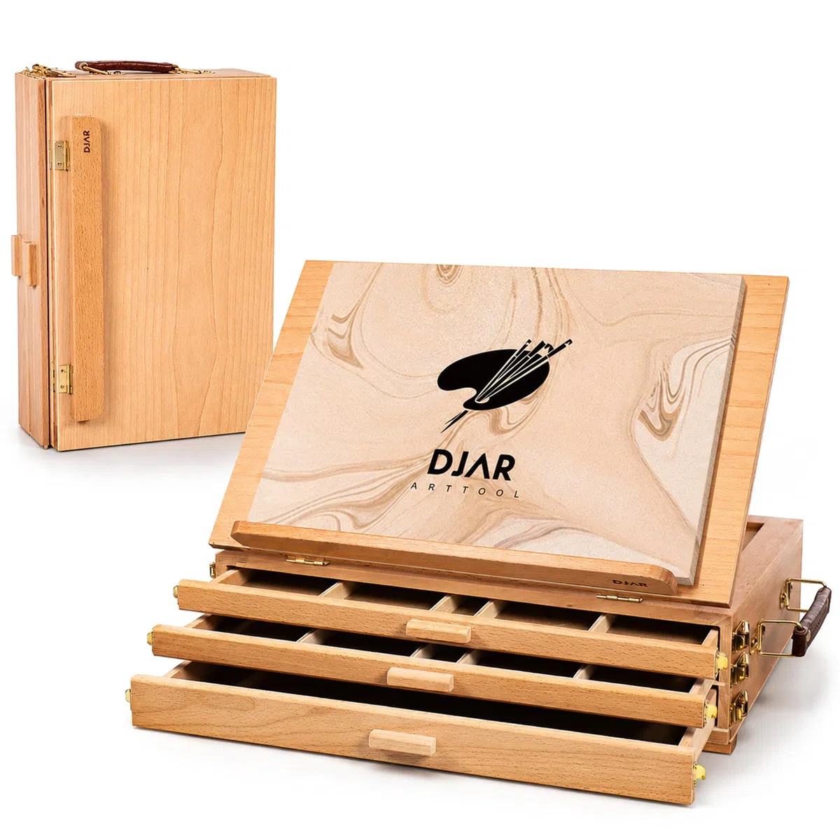 DJAR Caballete artístico de mesa con 3 cajones, portátil y ajustable de madera de haya, soporte de pintura para adultos y estudiantes