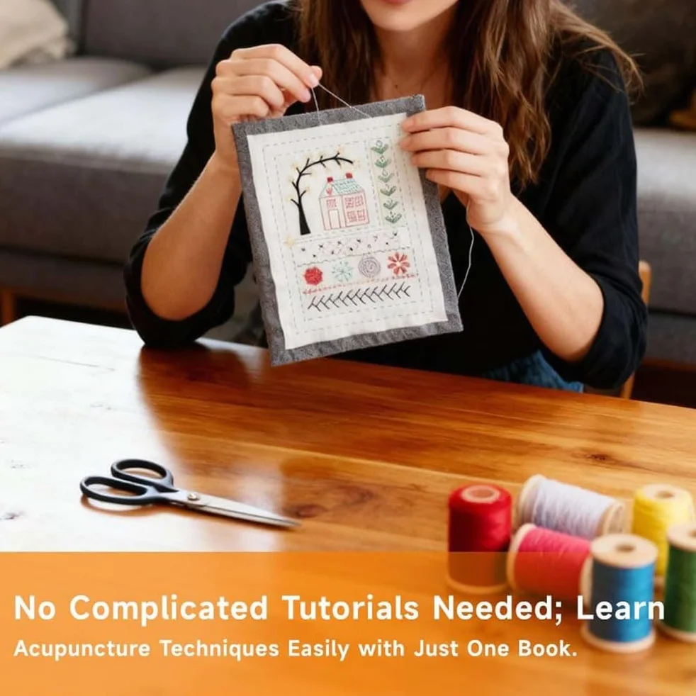 Libro De Bordado para Principiantes, Kit Practica Costura, Kit De Libro De Bordado DIY, Libro De Bordado Y Kit De Costura PortáTil, con Tutorial Y 106 Patrones