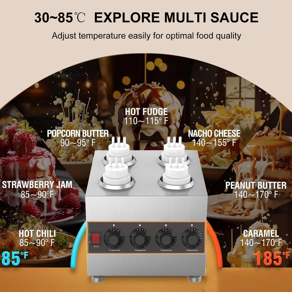Calentador EléCtrico Para Biberones Con 4 Biberones, Dispensador Comercial De Queso, Calentador De Chocolate Caliente, Calentador De Queso Para Nachos Con Biberones De PláStico,220V