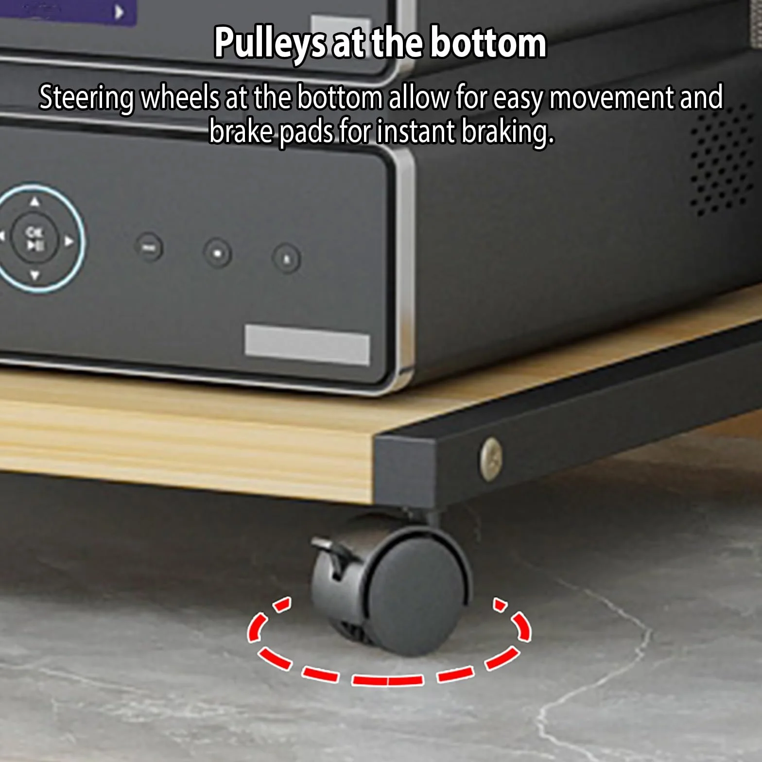 Soporte de 2 niveles para videojuegos con ruedas, estante independiente para TV, reproductor de DVD, CD, audio HiFi, almacenamiento móvil (B, 50 x 40 x 60 cm)