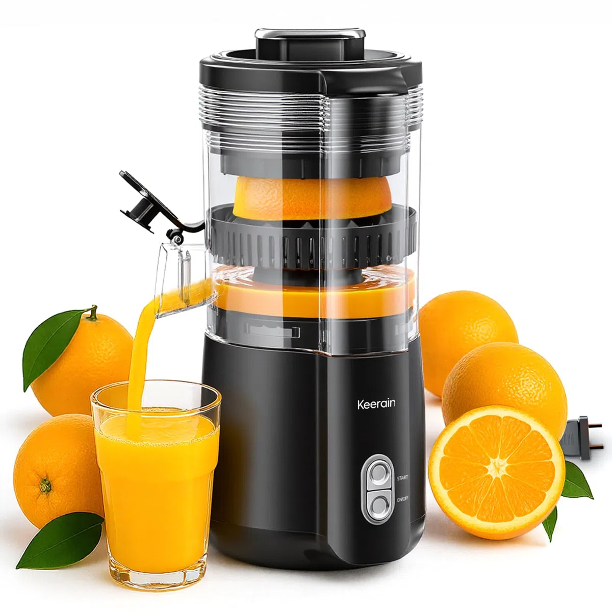 Keerain Exprimidor de Naranjas Eléctrico, Exprimidor Automático 100W, para Naranjas, Limas y Limones