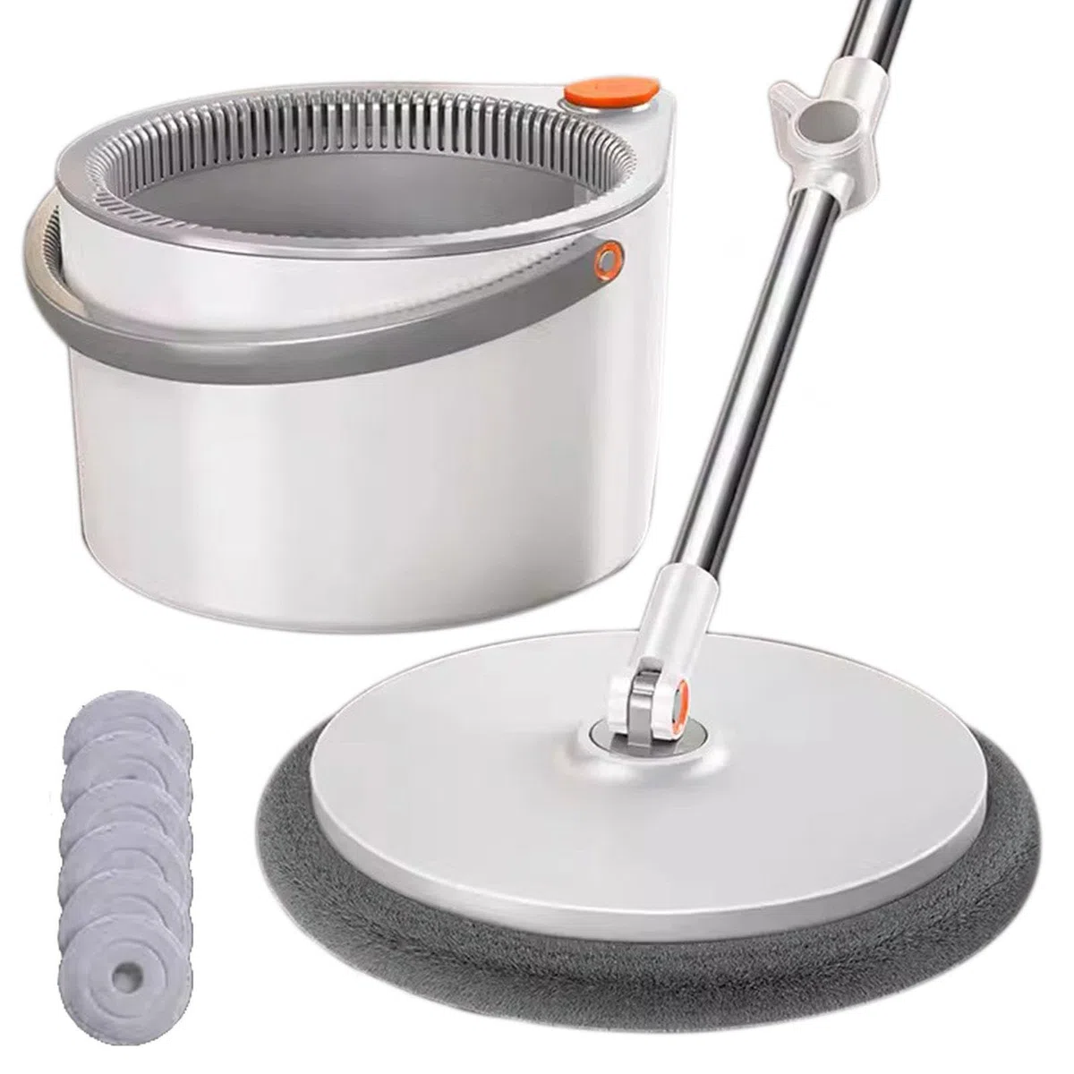 Juego de fregona giratoria y cubo plano con escurridor, sistema de autolimpieza, 5 almohadillas de microfibra, separa agua limpia y sucia, para madera dura, laminado, azulejos