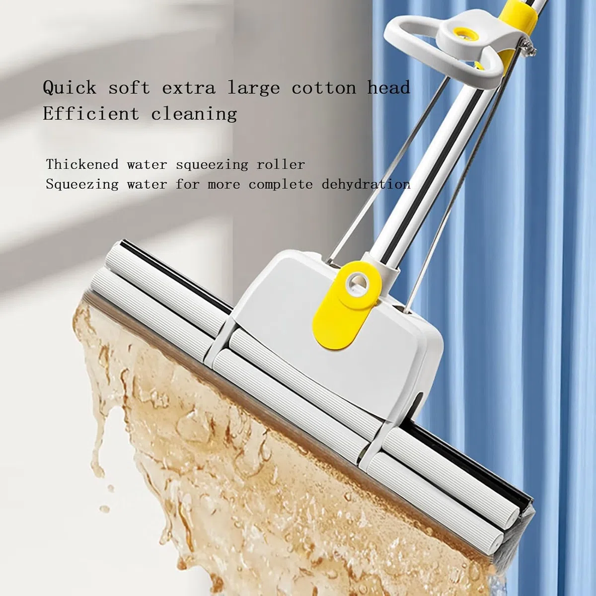 Mopa de limpieza de suelos, fregona de esponja con rodillo de dos filas, mango de 53 pulgadas de largo, ideal para limpiar superficies de baño, oficina, laminado y azulejos de cerámica