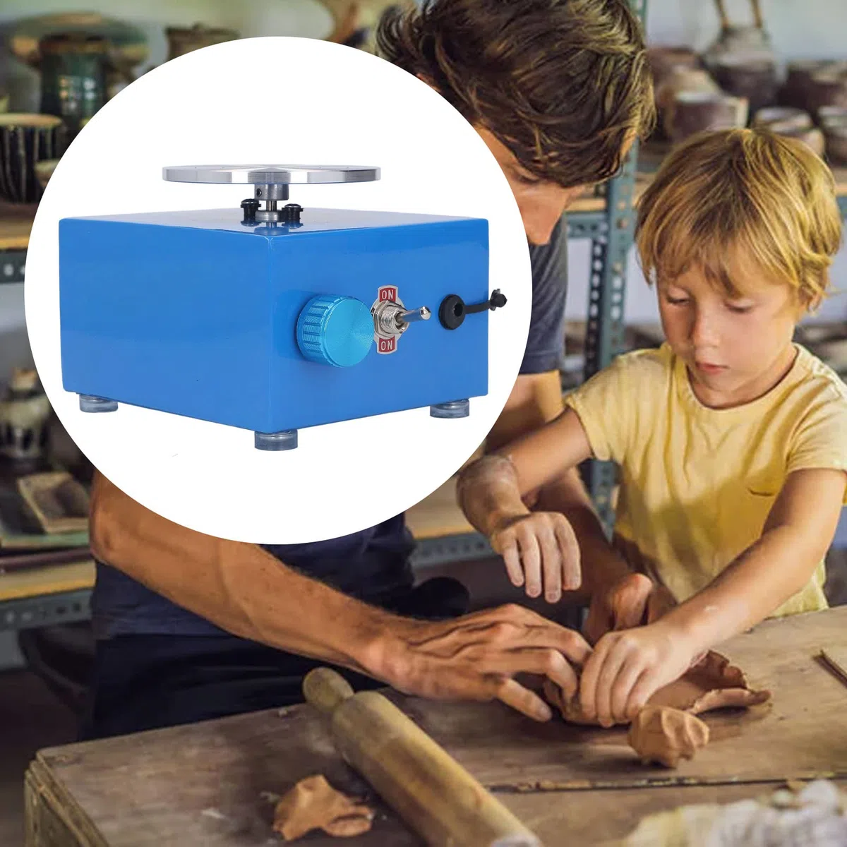Mini torno de alfarería, pequeña máquina eléctrica para modelar cerámica, kit de torno de cerámica para la enseñanza escolar, bar de alfarería, bricolaje casero, azul