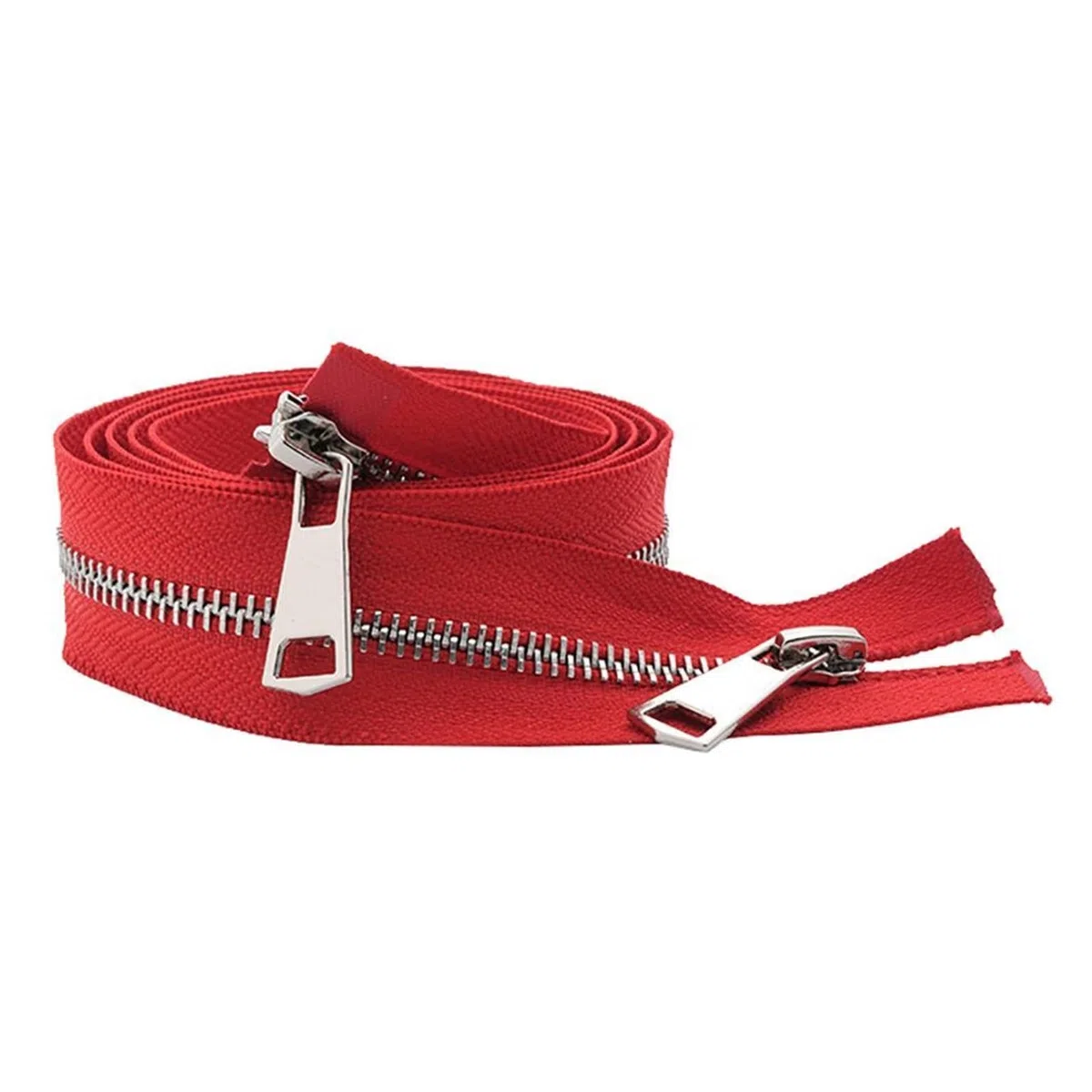 1 pieza de 30/40/50/60/70/80 cm 5# Colorido extremo abierto doble deslizador cremallera de metal plateado DIY artesanía para ropa de bolsillo de tela (rojo, 30 cm)