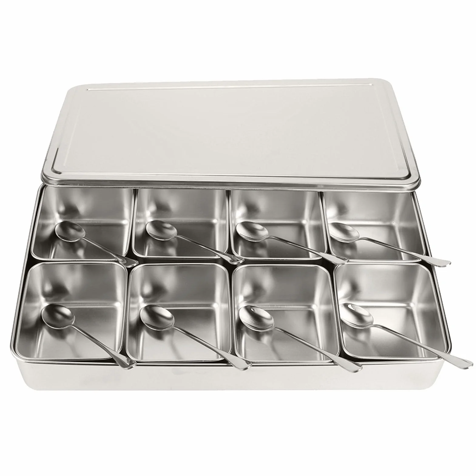 Akozon Caja de Condimentos de Aleación de Aluminio, 8 Rejillas, Contenedores de Almacenamiento, Tarro de Especias, Utensilios de Cocina, Accesorio Multifuncional para Uso Doméstico