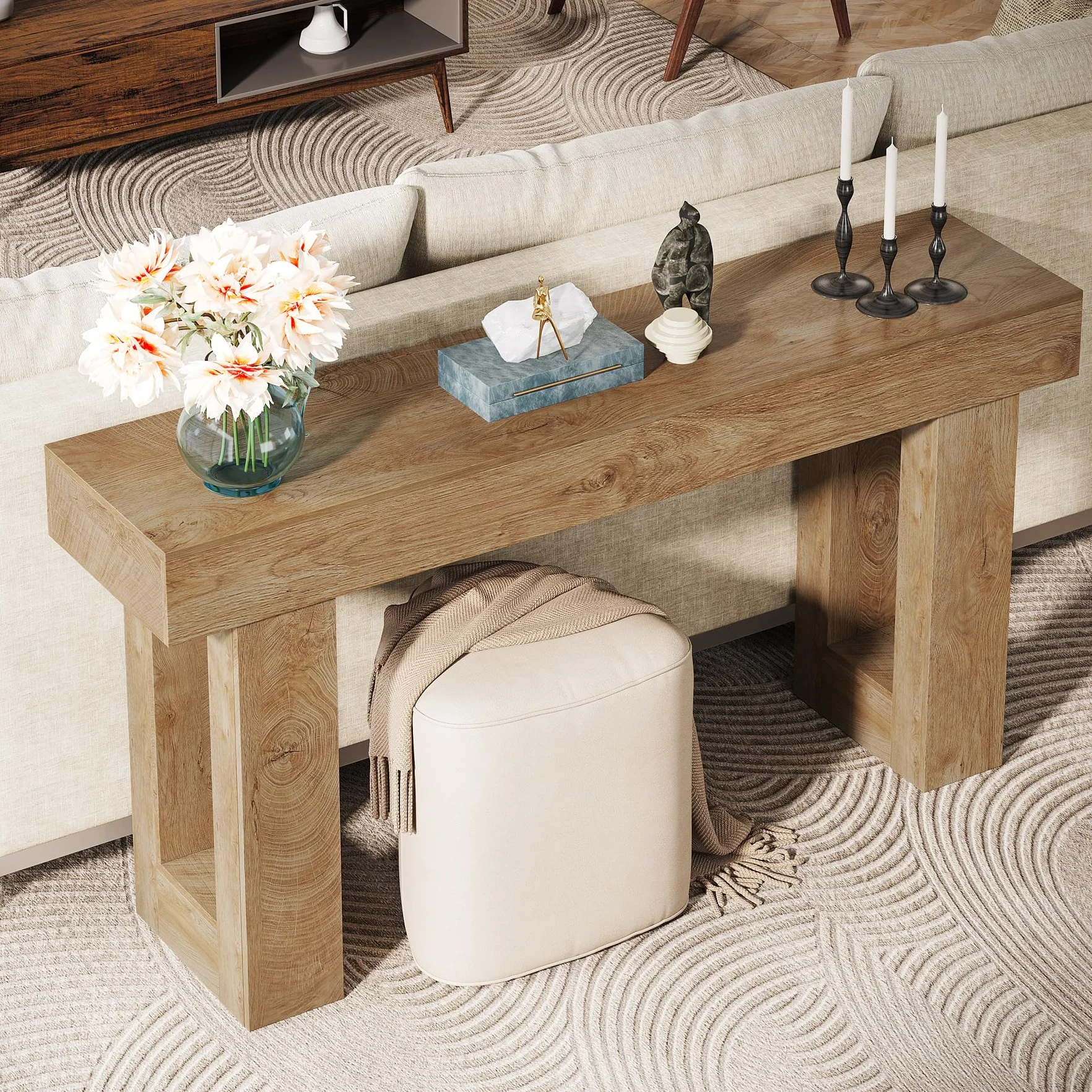 Tribesigns Mesa Consola Rectangular de 160 cm de Largo, Mesa de sofá Rectangular de Grano de Madera MDF detrás del sofá, Mesa de Entrada de Granja para Entrada, Pasillo, Sala de Estar (Natural)