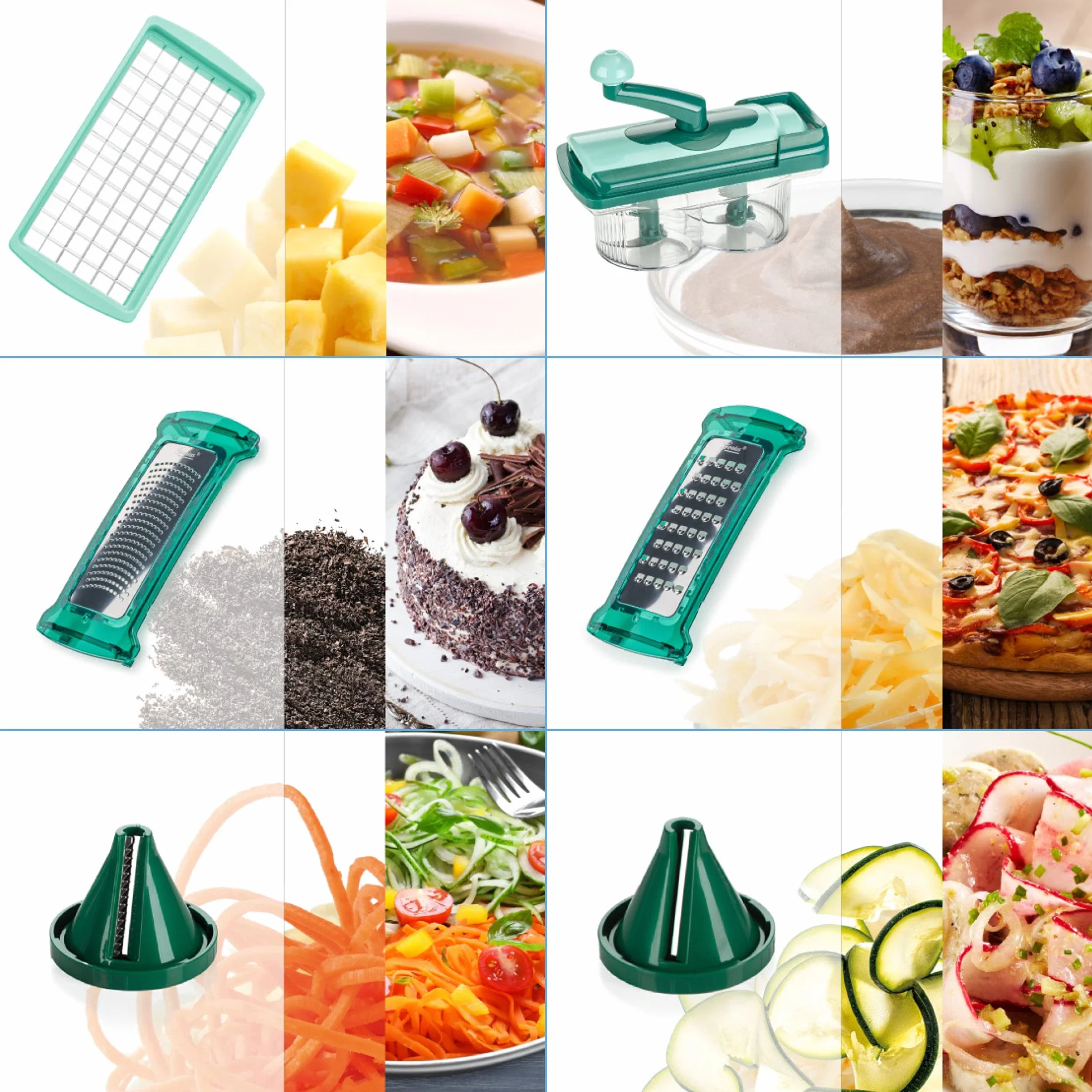 Genius Nicer Dicer Fusion Smart Set 28 piezas + Twist – Cortador de frutas y verduras, cortador de cebolla, cortador de tomates manual