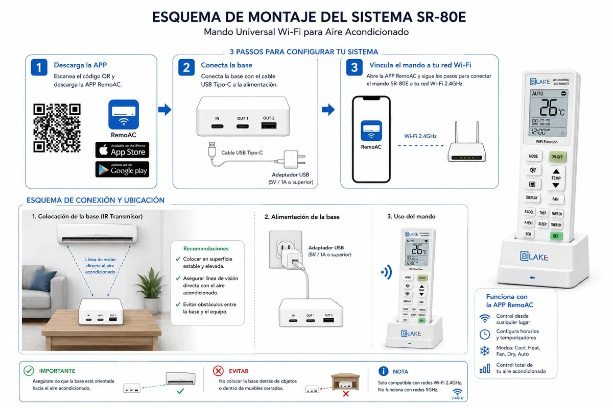 Bilake Mando Universal WiFi Aire Acondicionado K-390EW