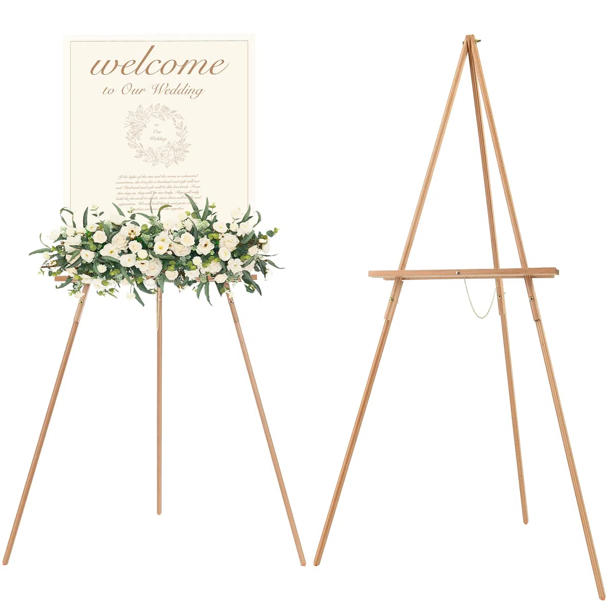 MEEDEN Caballete de madera para letrero de boda: trípode de madera para tablero de póster - caballete de exhibición de pie para tablero de bienvenida