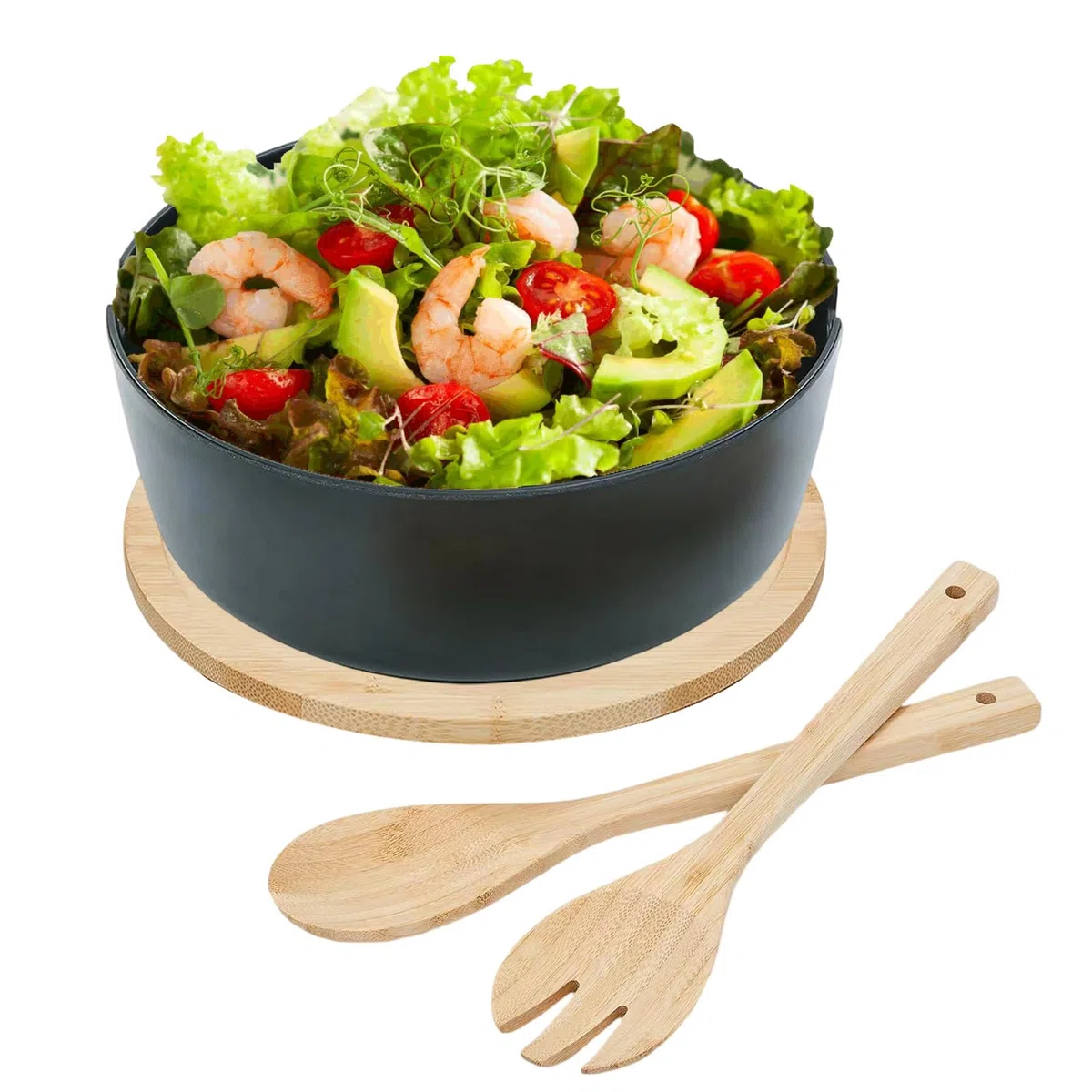 Ensaladeras Grandes Ensaladeras De Madera Vajilla Cuchara Tenedor | Boles Grandes para Ensaladas y Comer Frutas, Snacks, Pasta, Preparación de Comidas, , Camping, Barbacoa