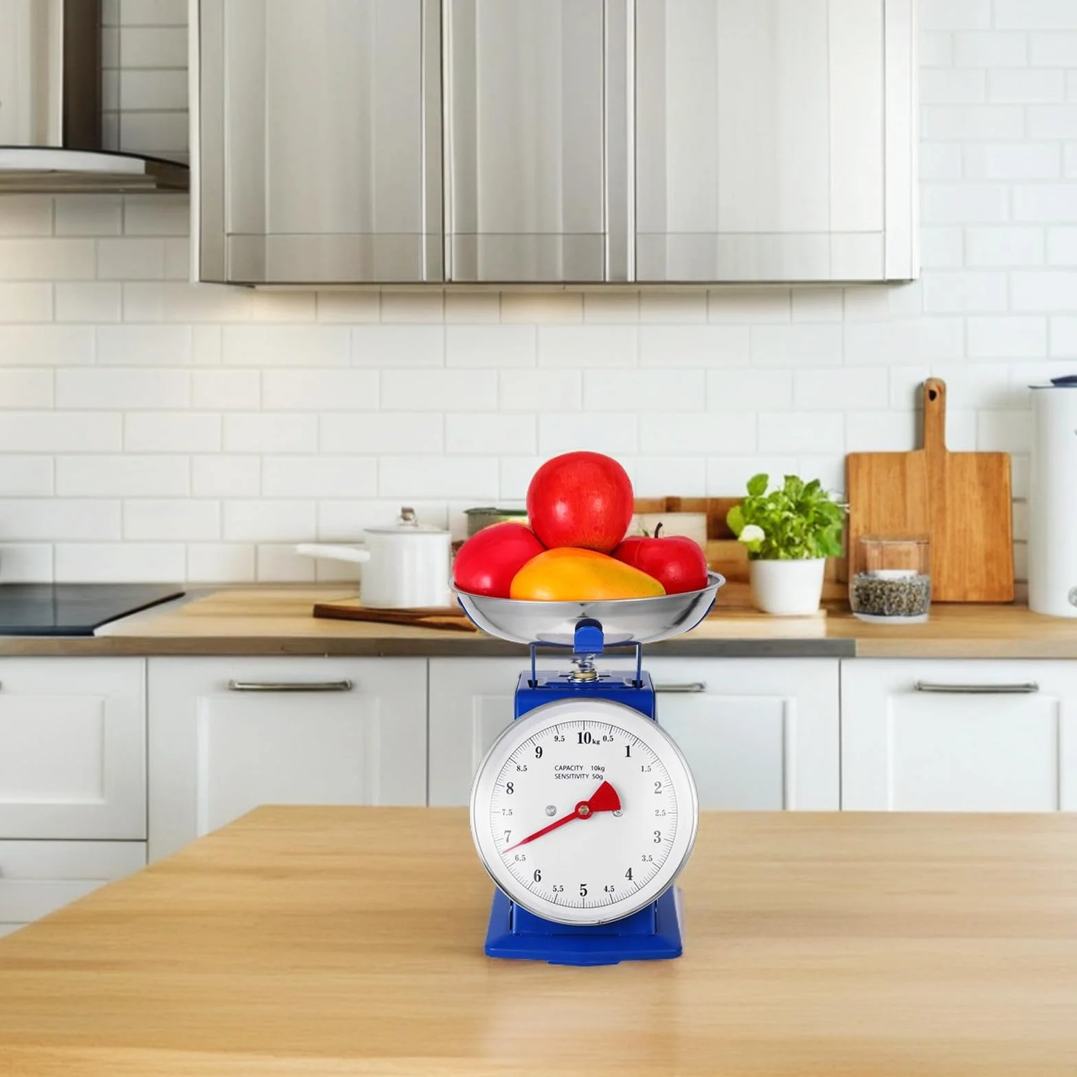 Báscula de Cocina Mecánica Vintage Acero Inoxidable con Capacidad de 10 Kg y Bandeja Desmontable y Pesar Ingredientes con Precisión para Preparar Comidas