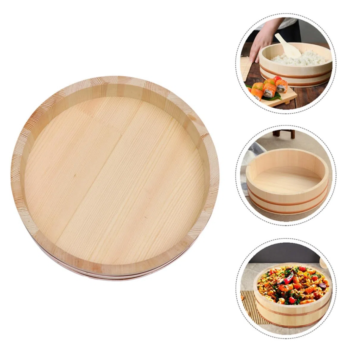GALPADA Cuenco de Madera Función de Enfriamiento Color Aleatorio para Mezclar Arroz y Sushi Utensilio Tradicional para Preparar Sushi Adecuado para Restaurantes y