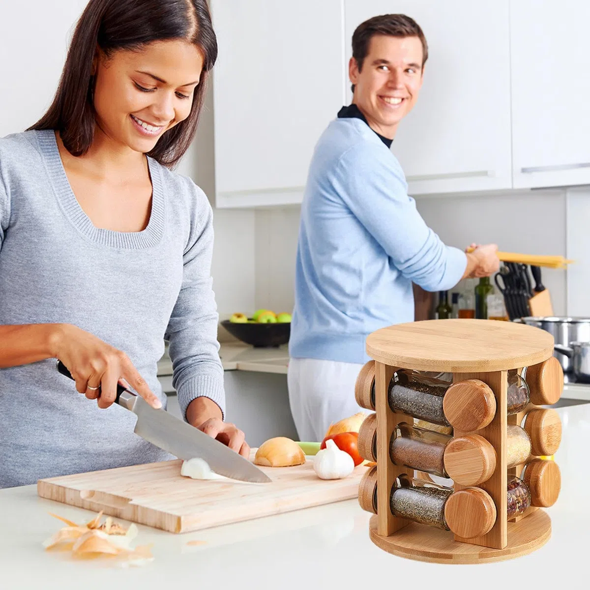Soporte de condimentos giratorio - Soporte de olla de condimentos de madera para cocina - Estante de de condimento para tarros de sal y pimienta Cocineros caseros Amantes de la cocina